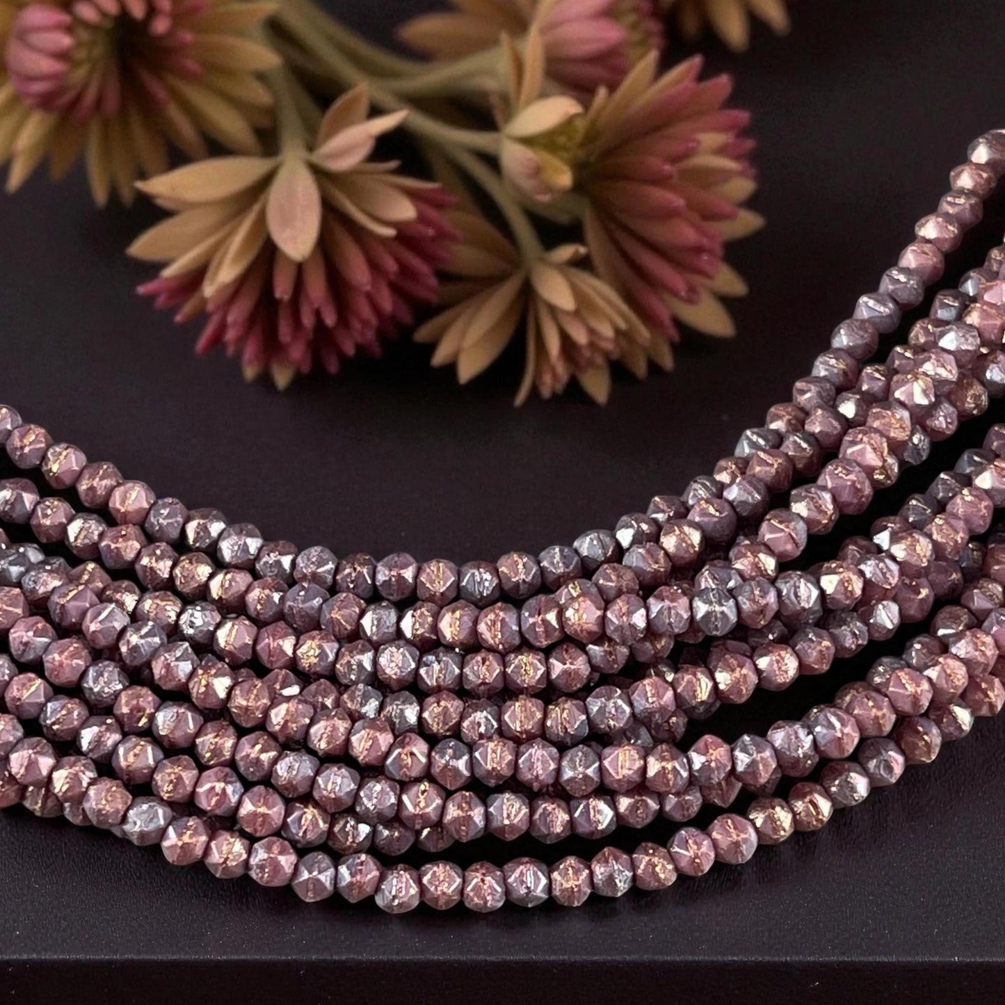 Czech Beads - 3mm English Cut Faceted Cube, Oxidized Bronzed Berry (EC/SM-15764) * Qty. 50