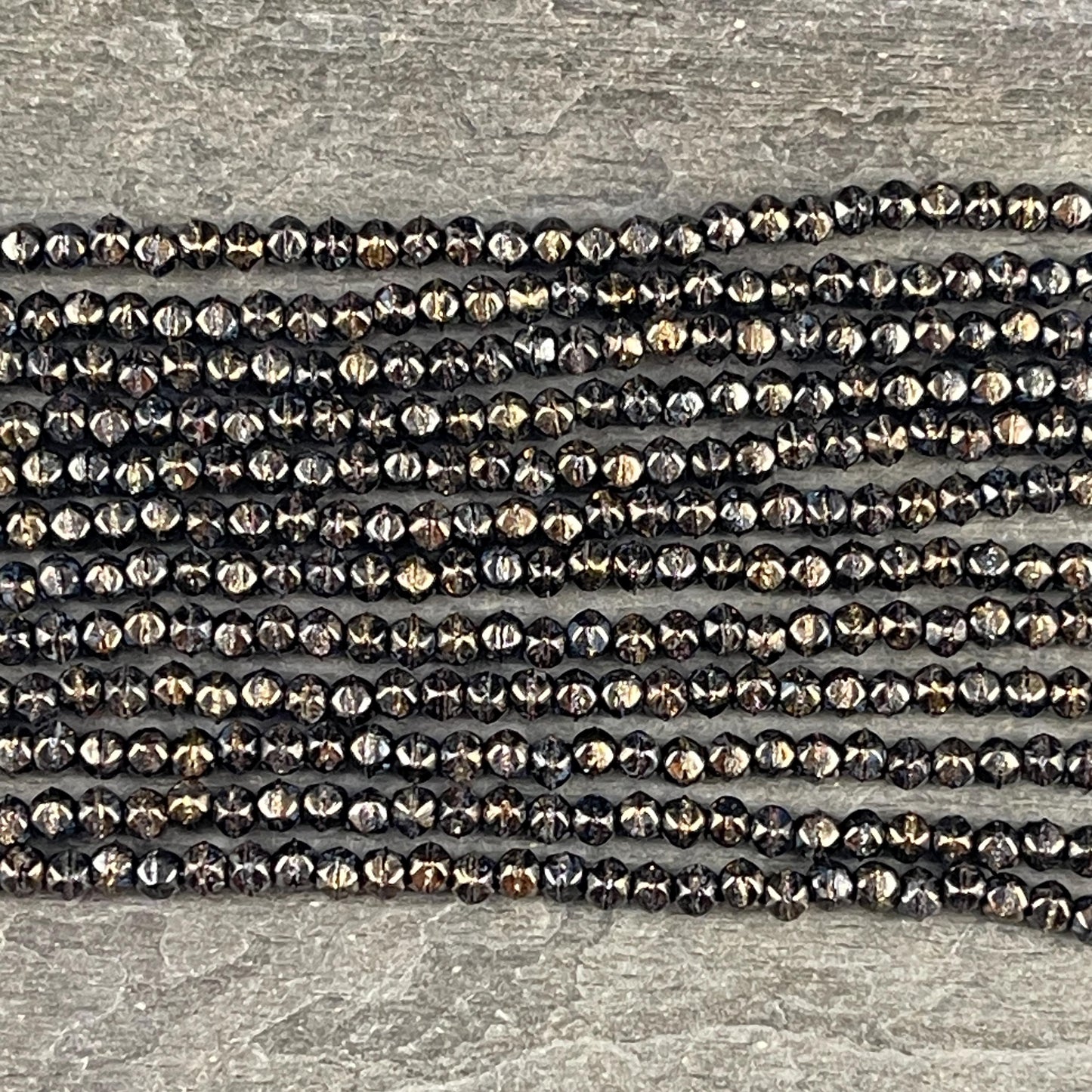 Czech Beads - 3mm English Cut Faceted Cube, Black with Bronze Picasso (EC/SM-BT2398) * Qty. 50