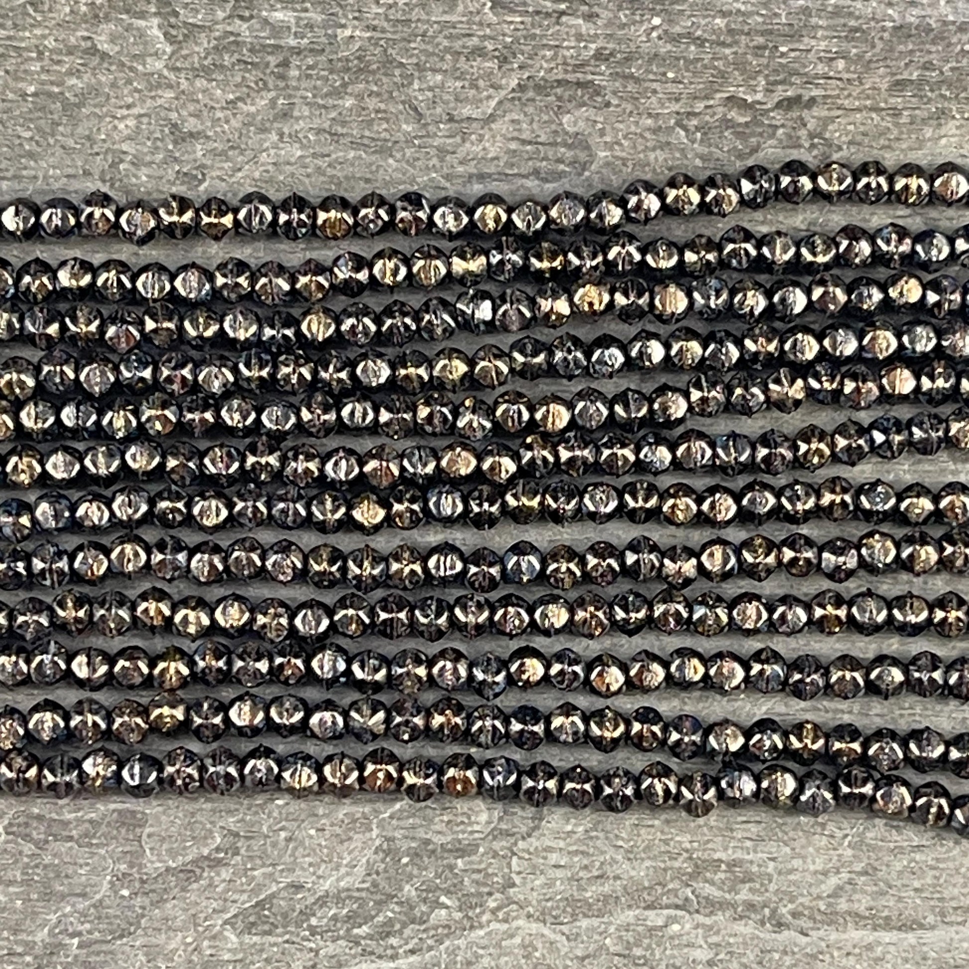 Czech Beads - 3mm English Cut Faceted Cube, Black with Bronze Picasso (EC/SM-BT2398) * Qty. 50
