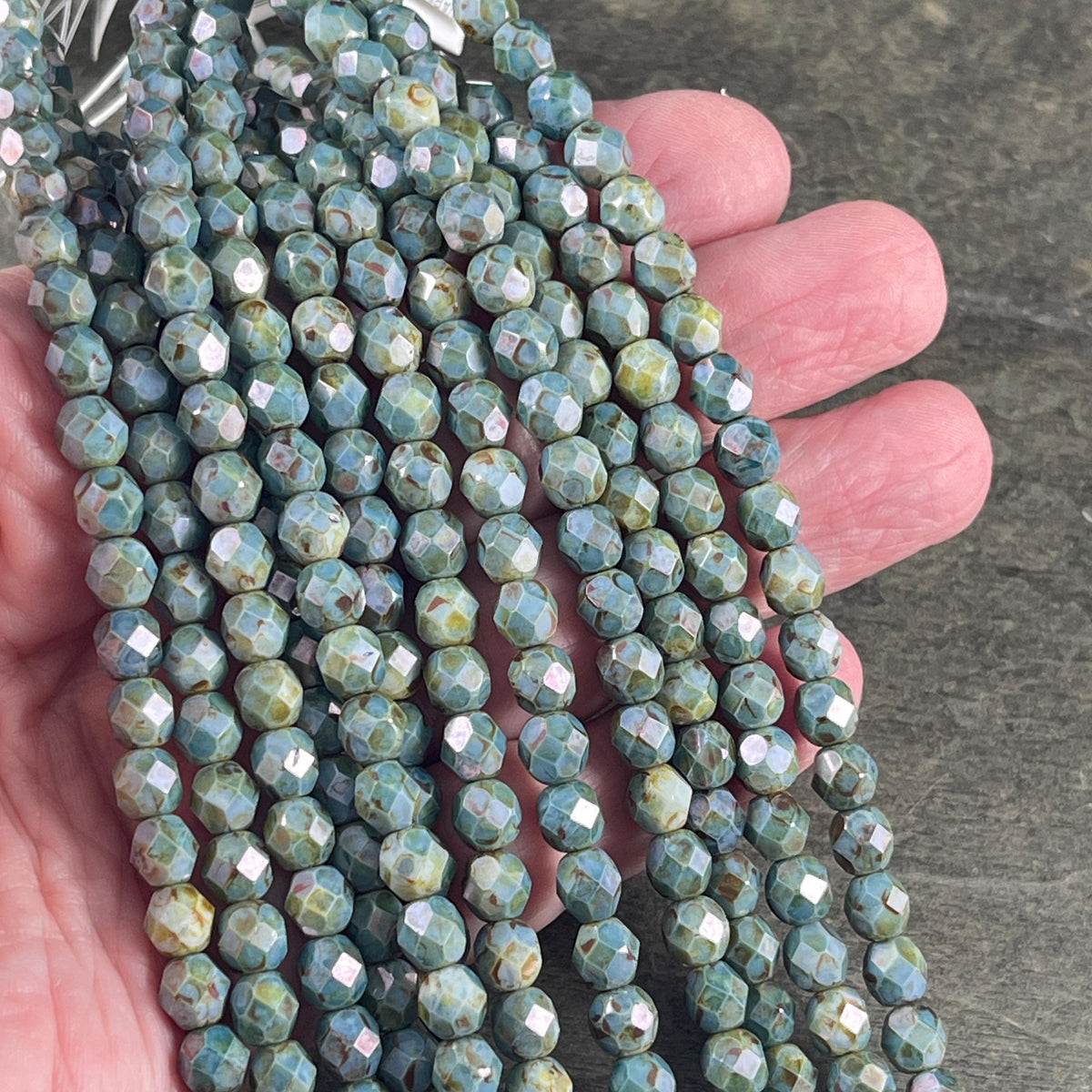 Czech Beads - 6mm Faceted Round Blue Green Blended Picasso Beads (FP6/SM-P65431c) * Qty. 25