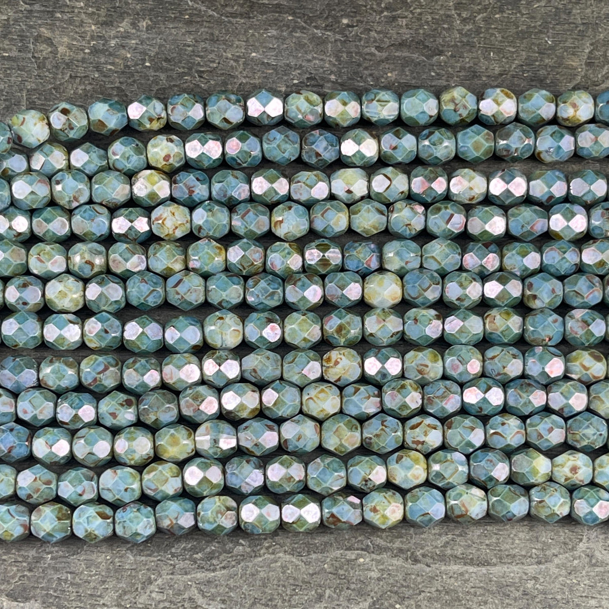 Czech Beads - 6mm Faceted Round Blue Green Blended Picasso Beads (FP6/SM-P65431c) * Qty. 25
