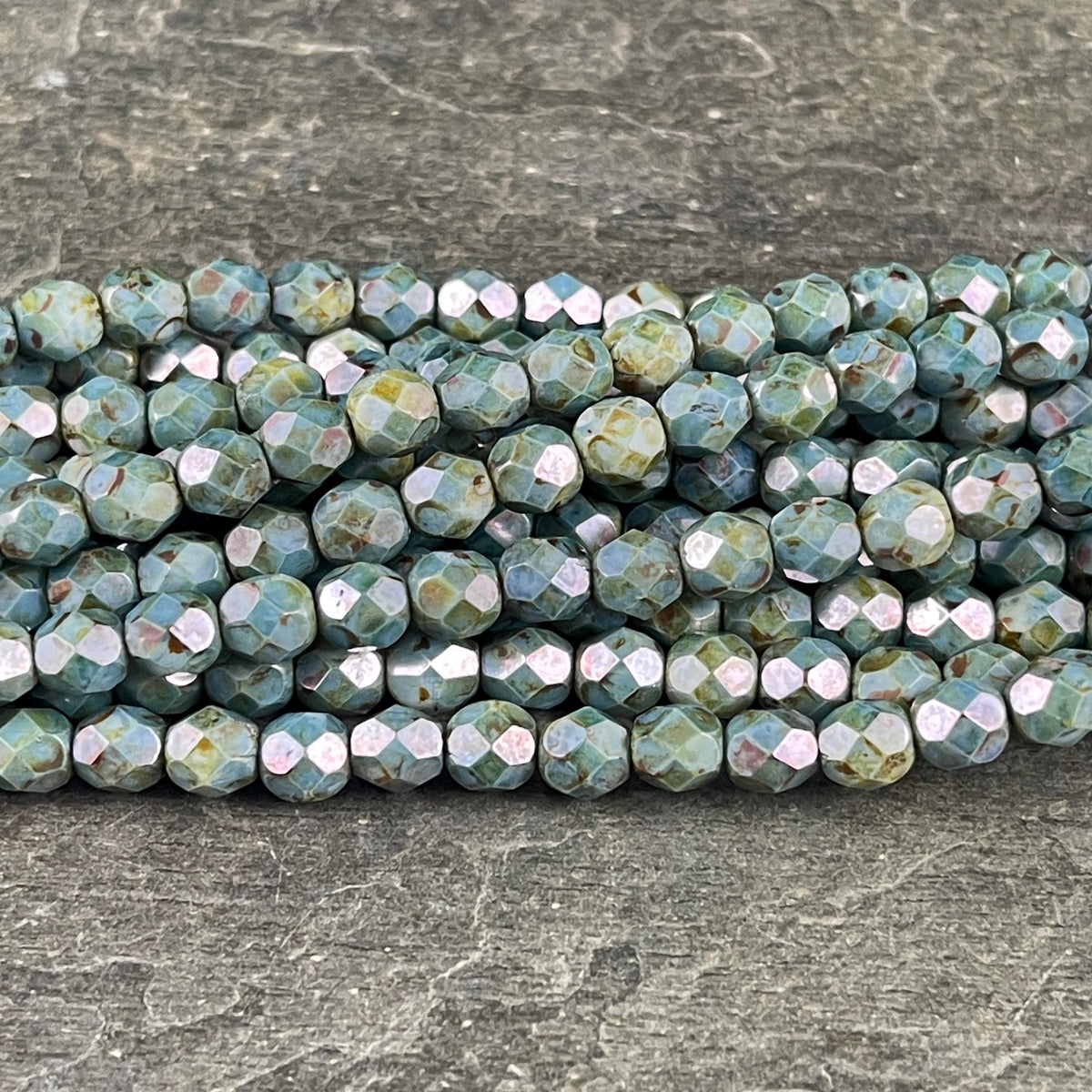 Czech Beads - 6mm Faceted Round Blue Green Blended Picasso Beads (FP6/SM-P65431c) * Qty. 25