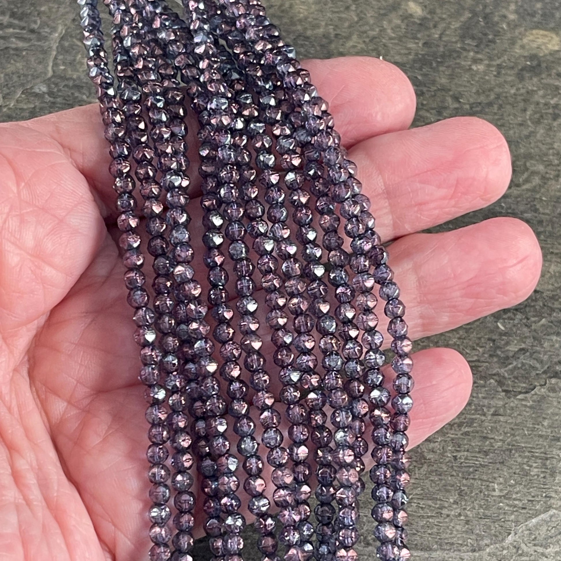 Czech Beads - 3mm English Cut Faceted Cube - Indigo with Purple Luster (EC3/SM-15726) * Qty. 50