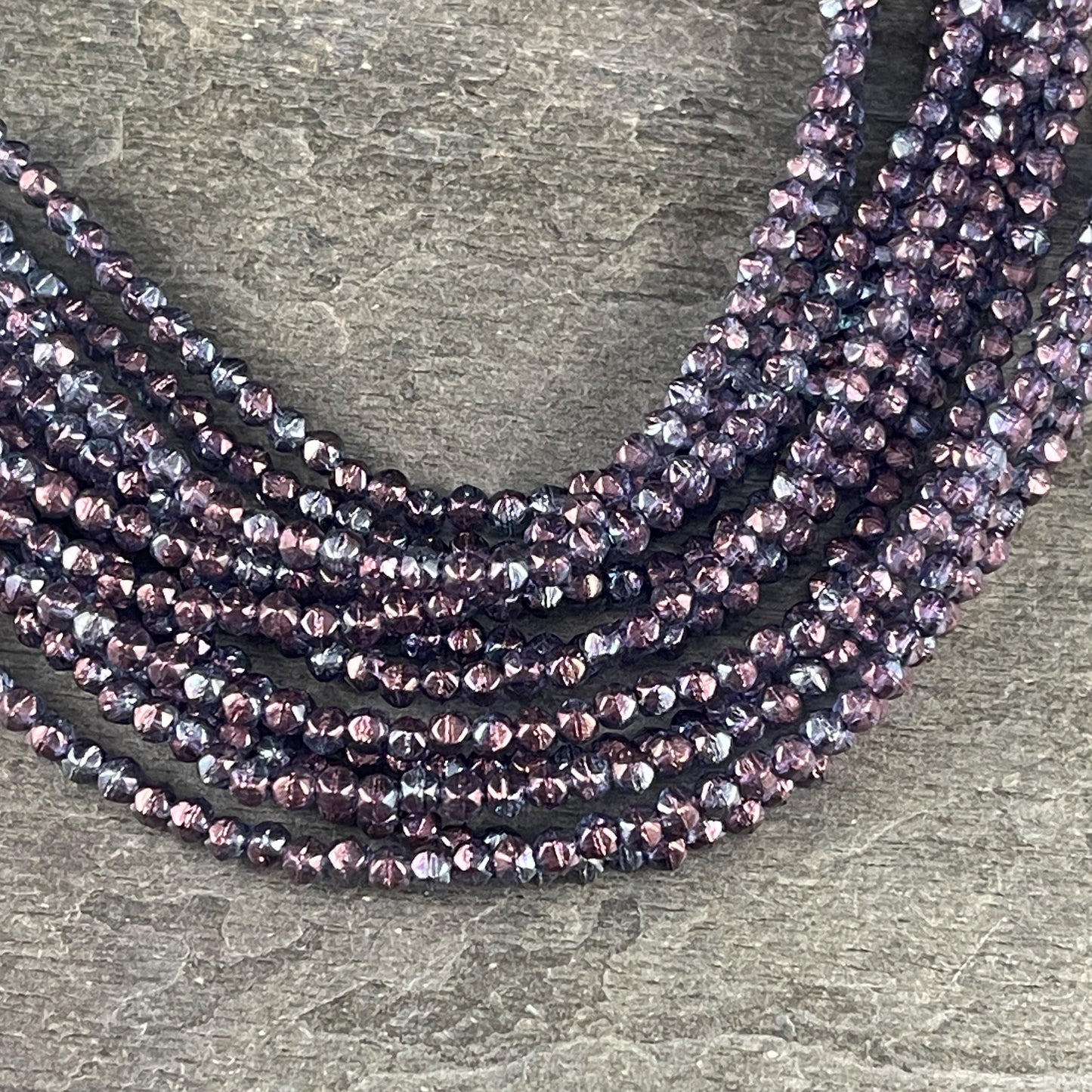 Czech Beads - 3mm English Cut Faceted Cube - Indigo with Purple Luster (EC3/SM-15726) * Qty. 50