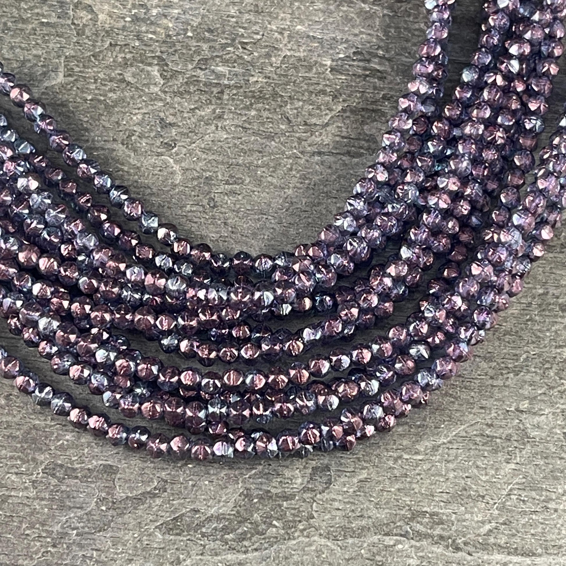 Czech Beads - 3mm English Cut Faceted Cube - Indigo with Purple Luster (EC3/SM-15726) * Qty. 50