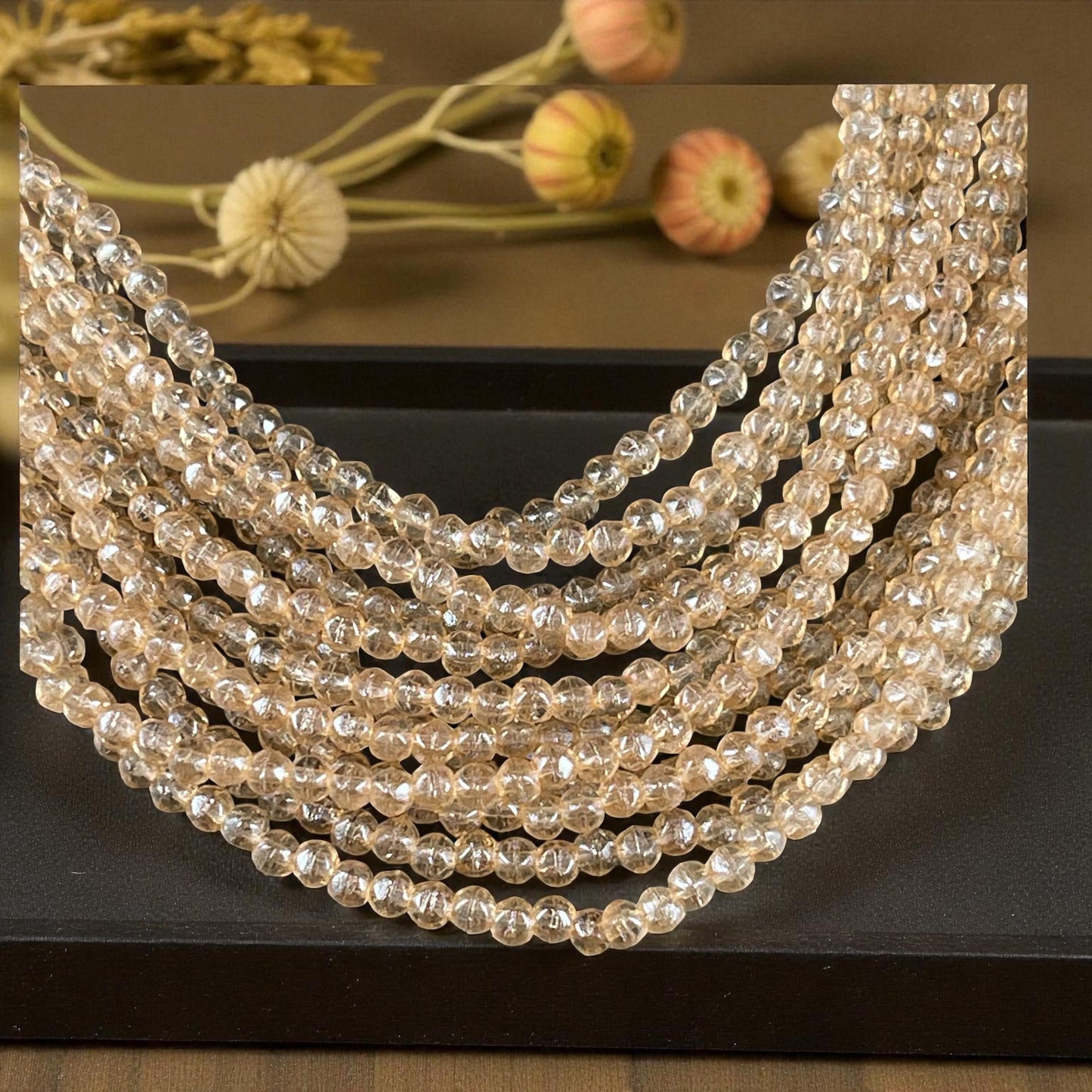 Czech Beads - 3mm English Cut Faceted Cube, Transparent Champagne Gold (EC/SM-14413) * Qty. 50