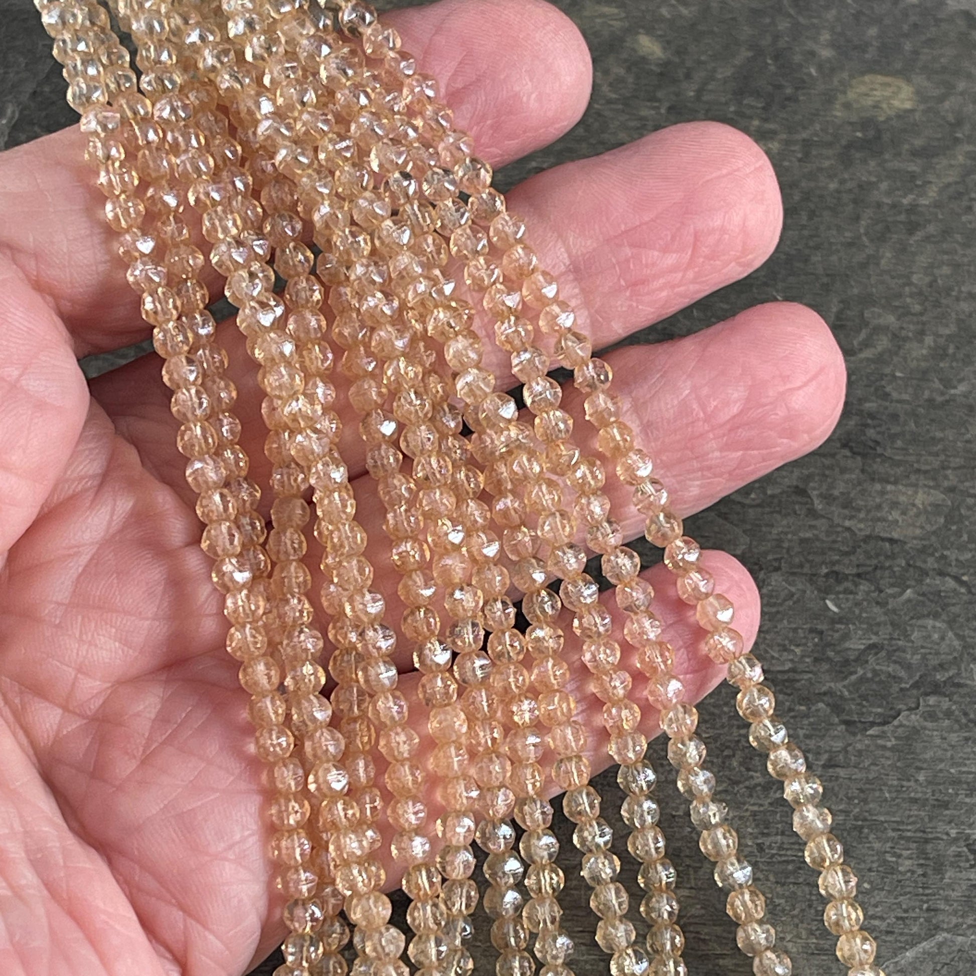 Czech Beads - 3mm English Cut Faceted Cube, Transparent Champagne Gold (EC/SM-14413) * Qty. 50