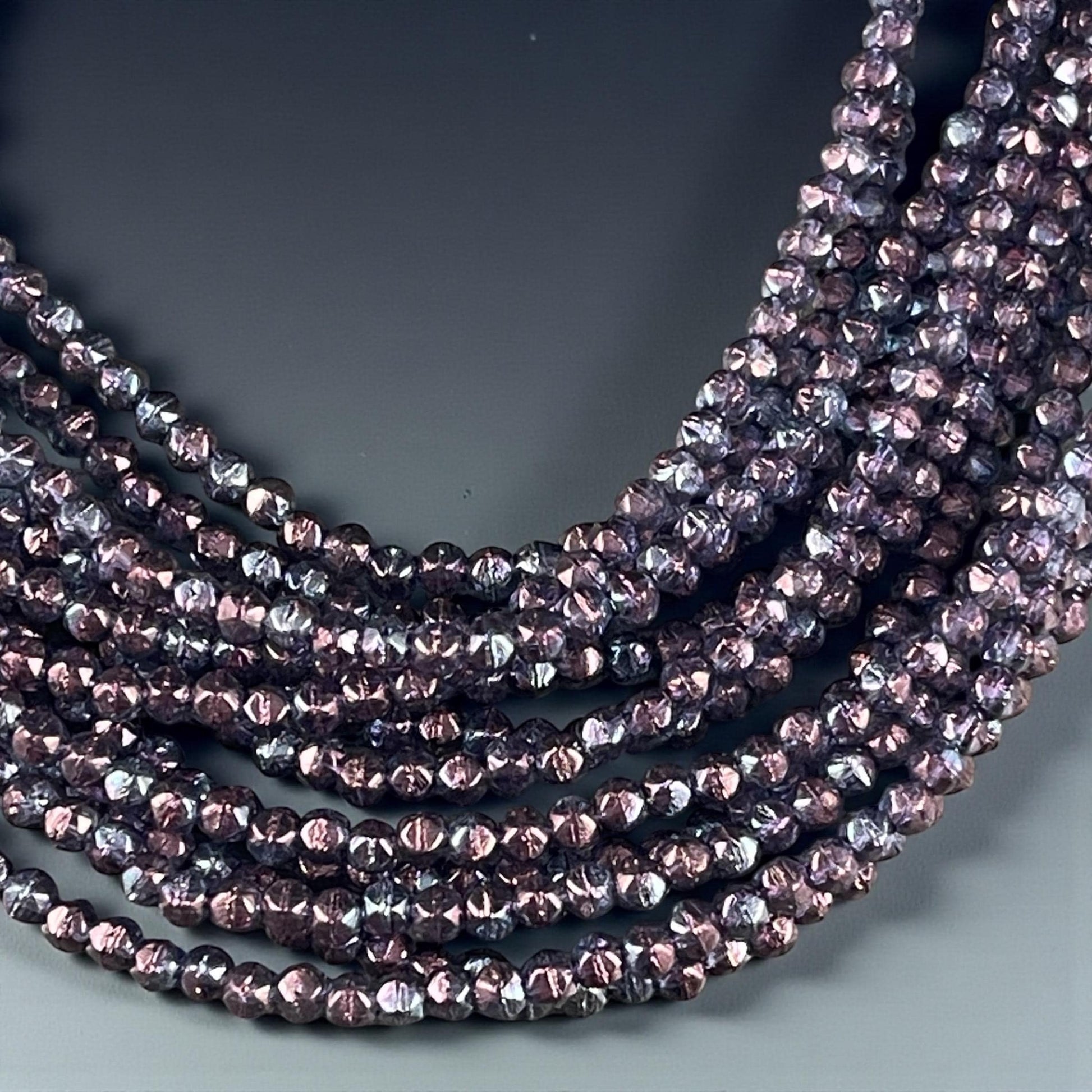 Czech Beads - 3mm English Cut Faceted Cube - Indigo with Purple Luster (EC3/SM-15726) * Qty. 50