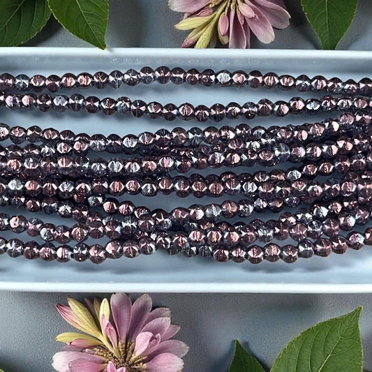 Czech Beads - 3mm English Cut Faceted Cube - Indigo with Purple Luster (EC3/SM-15726) * Qty. 50