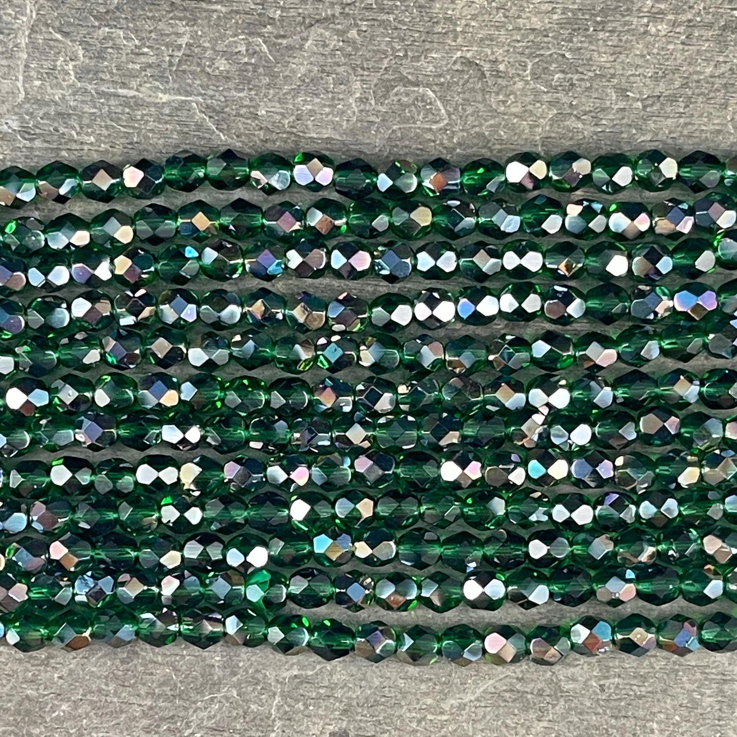 Czech Beads - 6mm Faceted Round, Emerald Green with Celsian Finish (FP6/SM-Z5014) * Qty. 25
