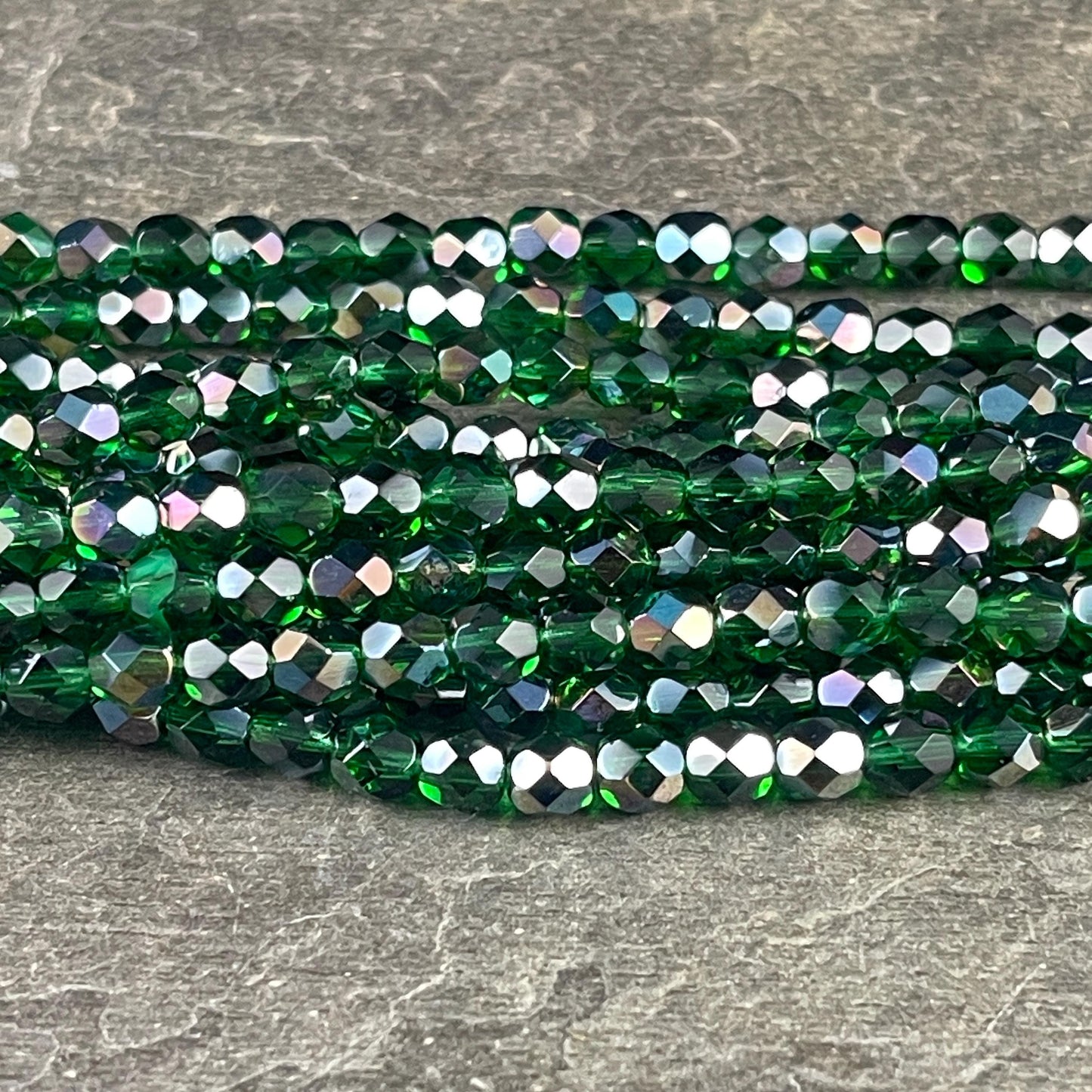 Czech Beads - 6mm Faceted Round, Emerald Green with Celsian Finish (FP6/SM-Z5014) * Qty. 25