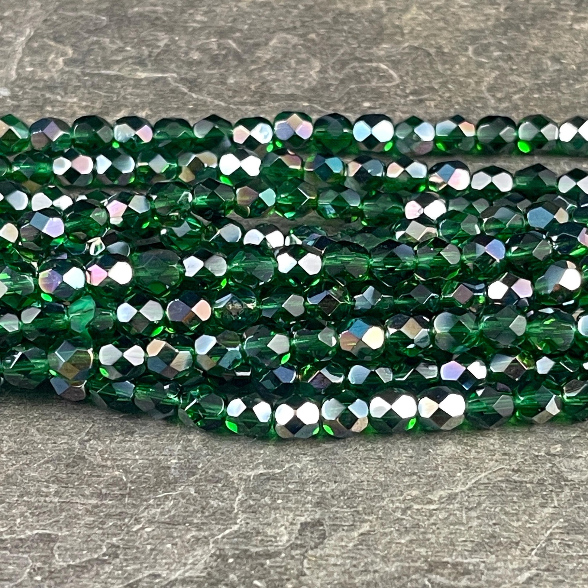 Czech Beads - 6mm Faceted Round, Emerald Green with Celsian Finish (FP6/SM-Z5014) * Qty. 25