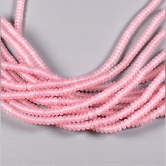 Czech Beads - 3x2mm Heishi Rondelle, Matte Milky Pink Glass (RD3/SM-M71010) * Qty. 100
