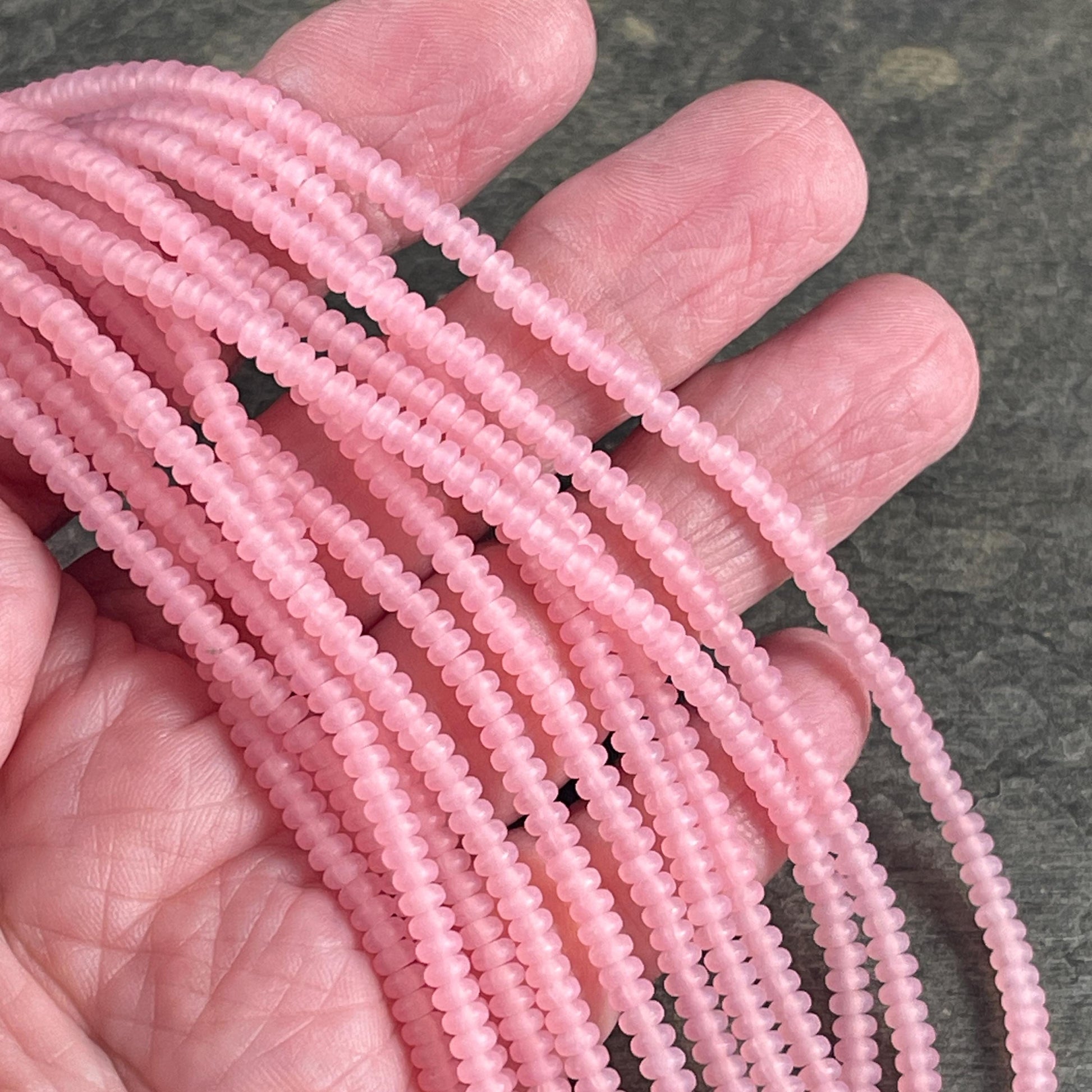 Czech Beads - 3x2mm Heishi Rondelle, Matte Milky Pink Glass (RD3/SM-M71010) * Qty. 100