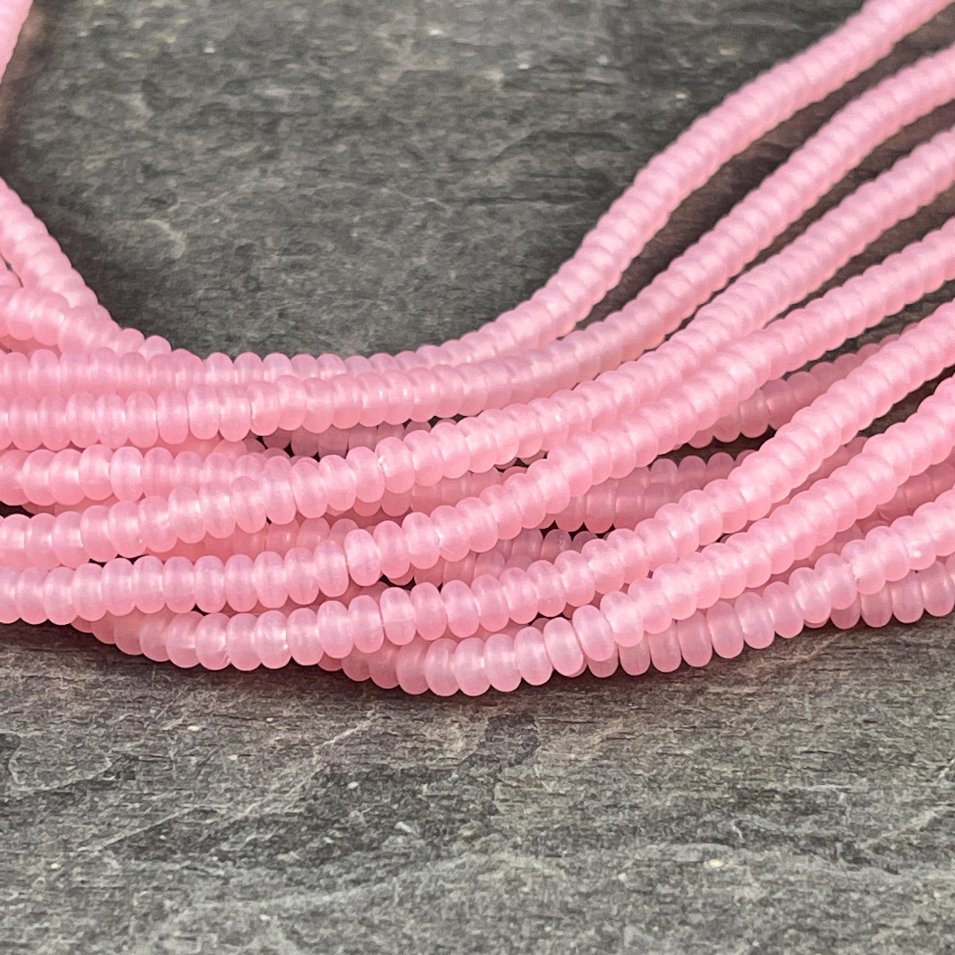 Czech Beads - 3x2mm Heishi Rondelle, Matte Milky Pink Glass (RD3/SM-M71010) * Qty. 100