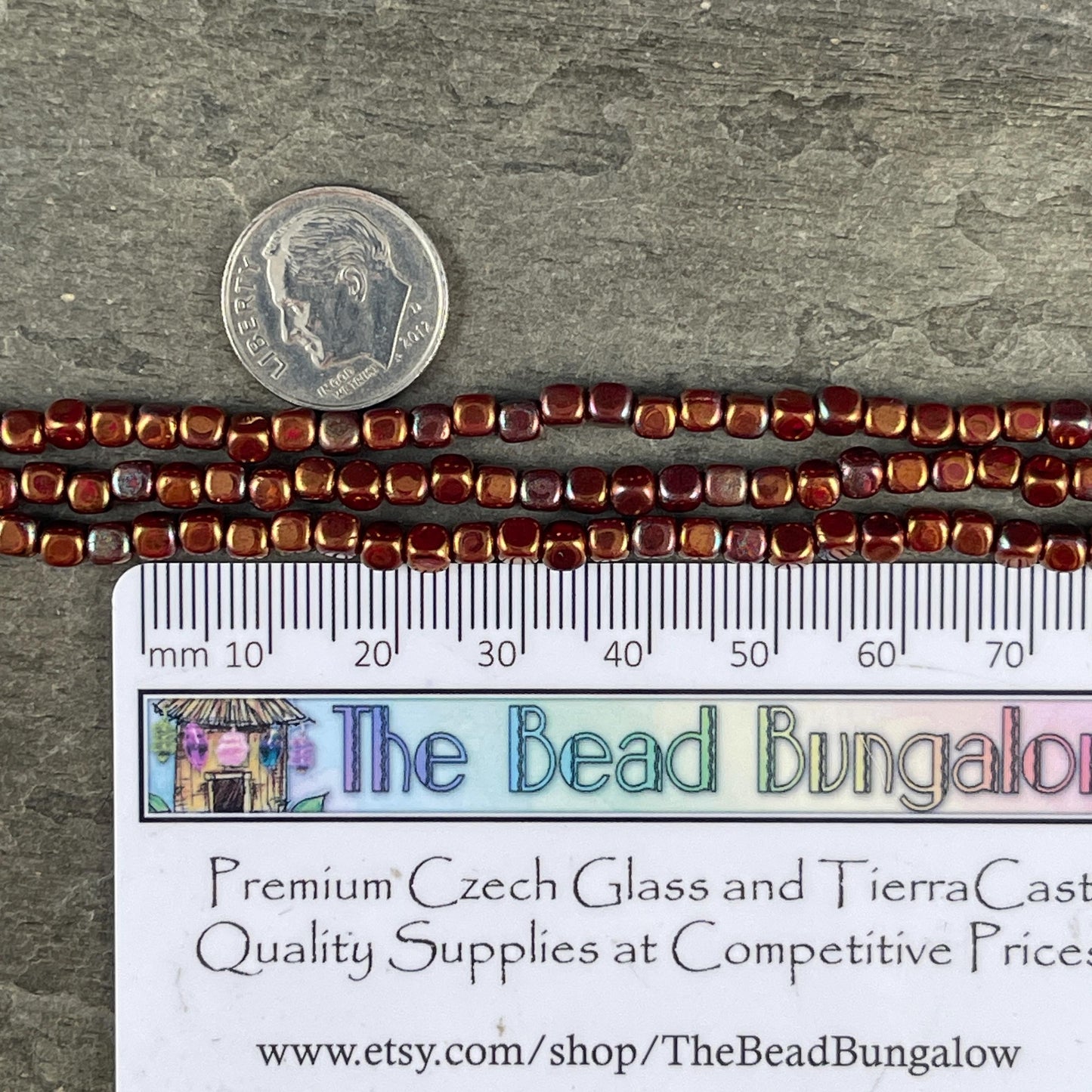 Czech Beads, 3.5mm Rounded Cube, Auburn, Mahogany, Chestnut (SQ/SM-B9320) * Qty. 100