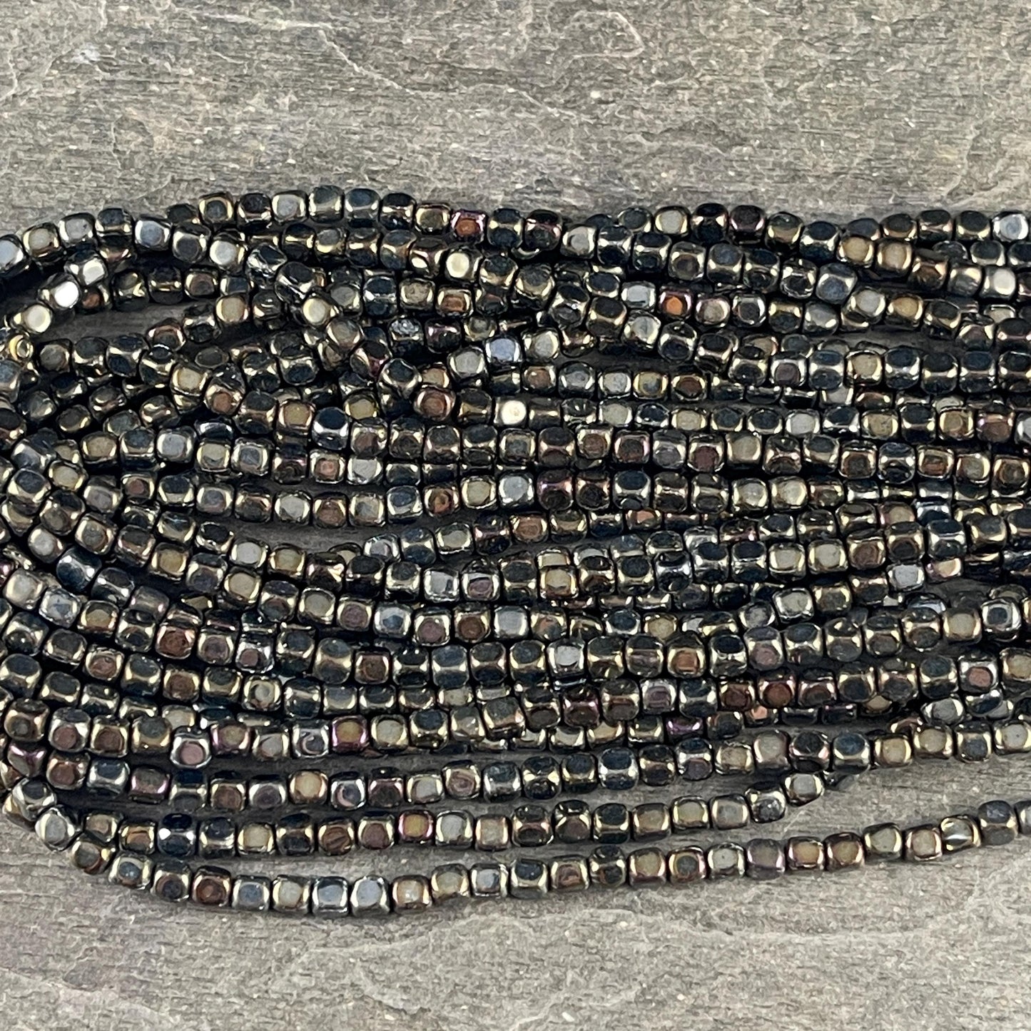 Czech Beads, 3.5mm Rounded Cube, Brown Iris Metallic (SQ/SM-21415) * Qty. 100