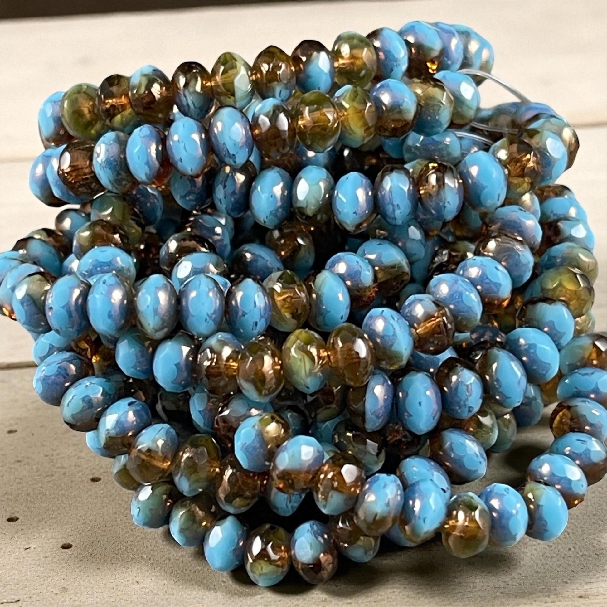 Czech Beads - 5x3mm Faceted Rondelles, Transparent Brown and Sky Blue (R5/N-0106) * Qty. 30