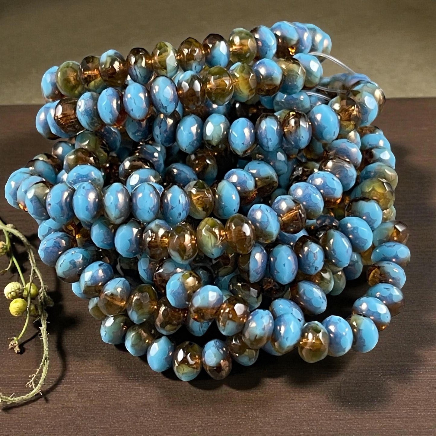 Czech Beads - 5x3mm Faceted Rondelles, Transparent Brown and Sky Blue (R5/N-0106) * Qty. 30