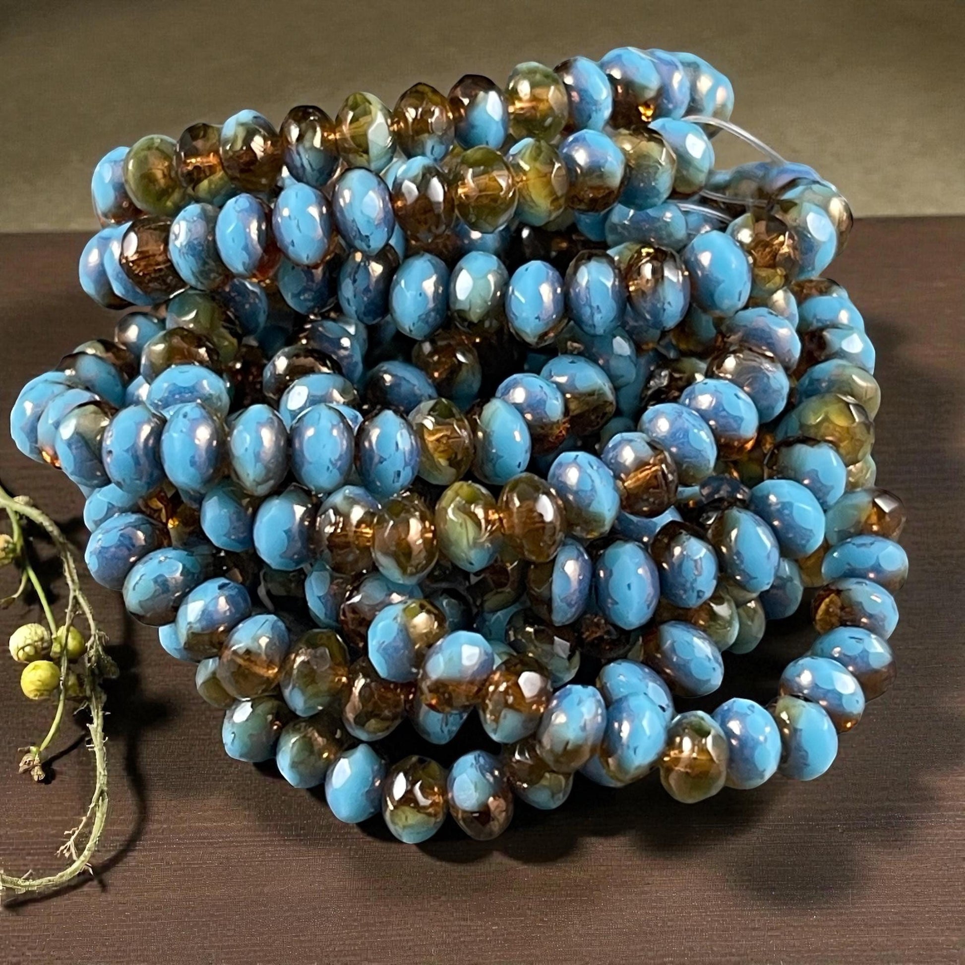 Czech Beads - 5x3mm Faceted Rondelles, Transparent Brown and Sky Blue (R5/N-0106) * Qty. 30