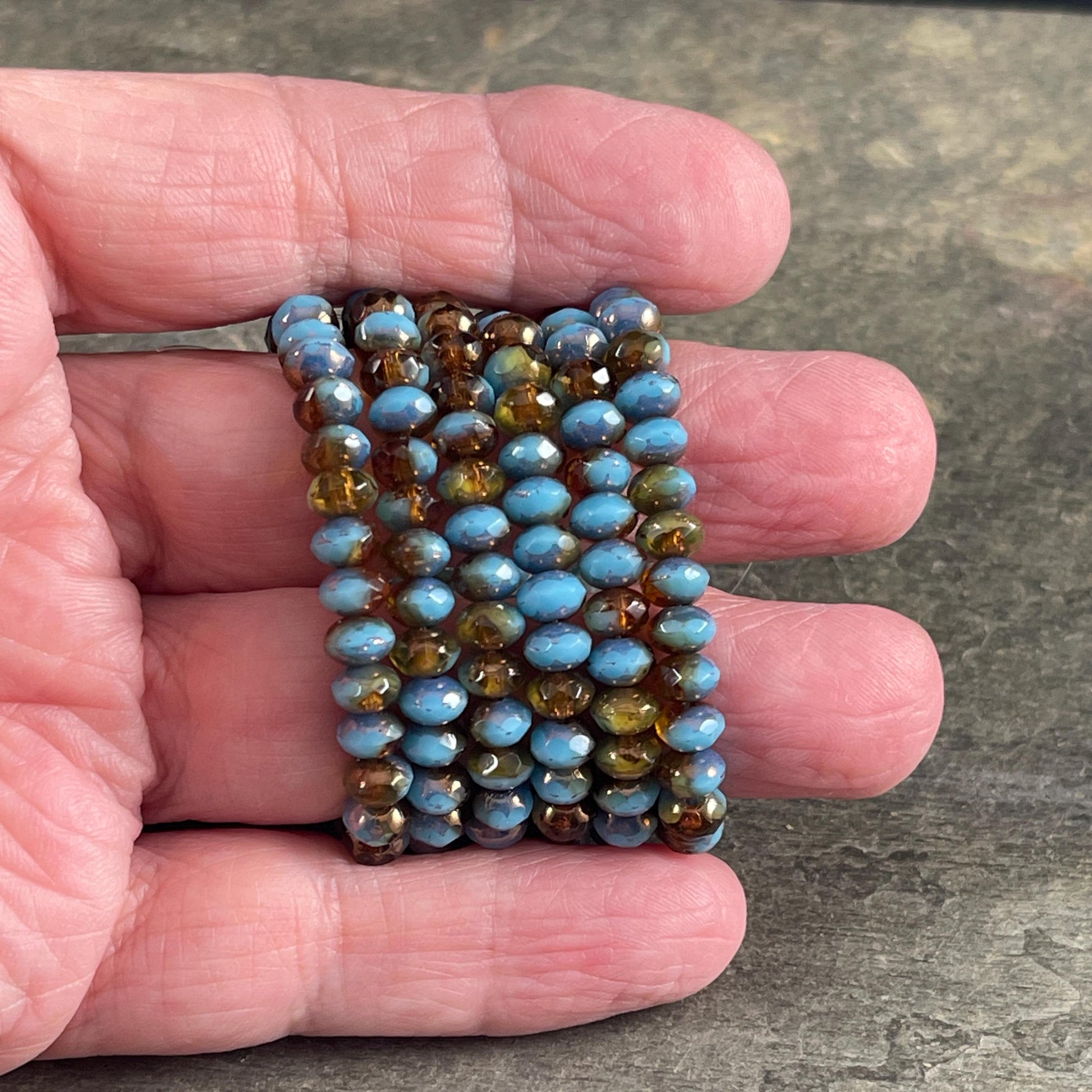 Czech Beads - 5x3mm Faceted Rondelles, Transparent Brown and Sky Blue (R5/N-0106) * Qty. 30