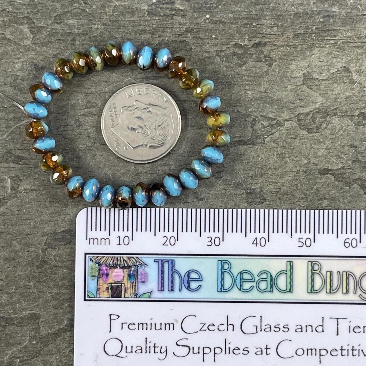 Czech Beads - 5x3mm Faceted Rondelles, Transparent Brown and Sky Blue (R5/N-0106) * Qty. 30