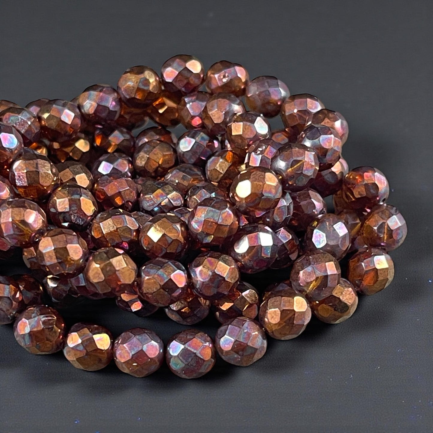 Czech Beads - 8mm Faceted Round Beads, Brown with Copper Finish (FP8/N-025) * Qty. 20