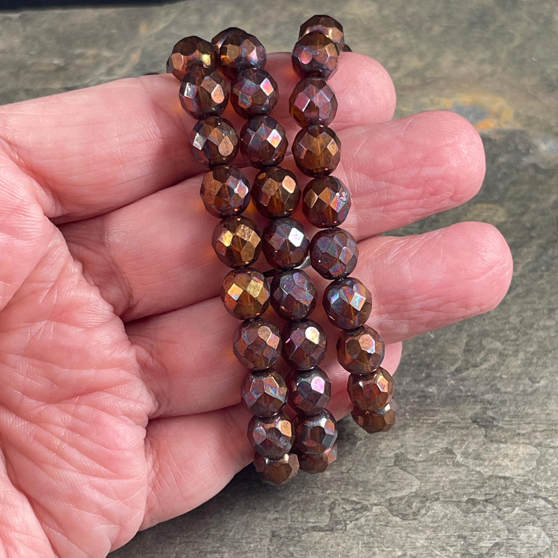Czech Beads - 8mm Faceted Round Beads, Brown with Copper Finish (FP8/N-025) * Qty. 20