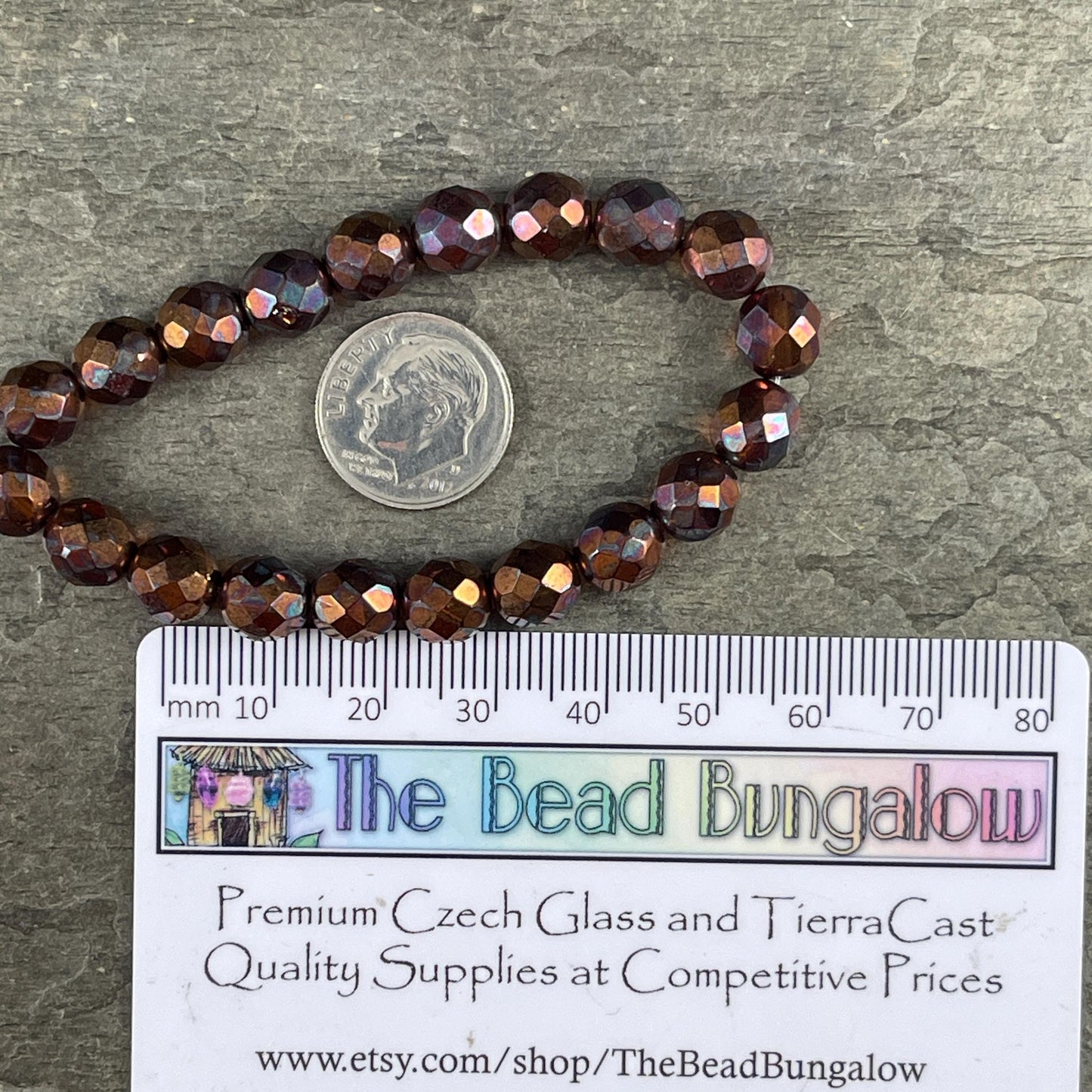 Czech Beads - 8mm Faceted Round Beads, Brown with Copper Finish (FP8/N-025) * Qty. 20