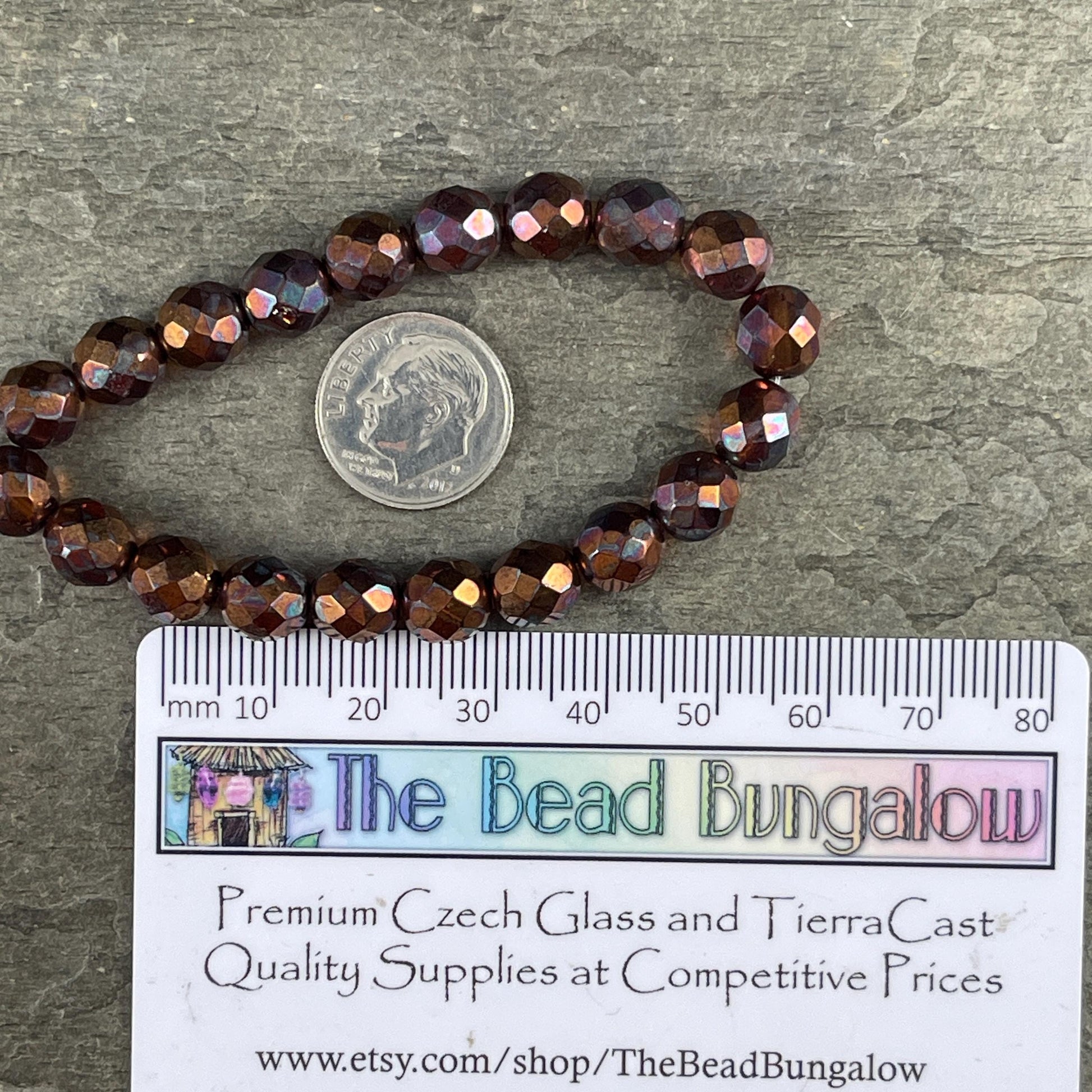 Czech Beads - 8mm Faceted Round Beads, Brown with Copper Finish (FP8/N-025) * Qty. 20