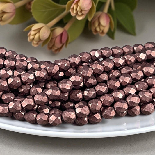 Czech Beads - 6mm Faceted Round - Color-trends Chocolate Brown Satin Metallic (FP6/SM-08A01) * Qty. 25