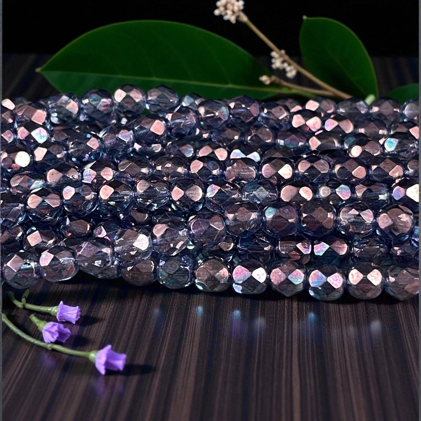Czech Beads - 6mm Faceted Round, Indigo with Purple Luster Finish (FP6/SM-04415) * Qty. 25