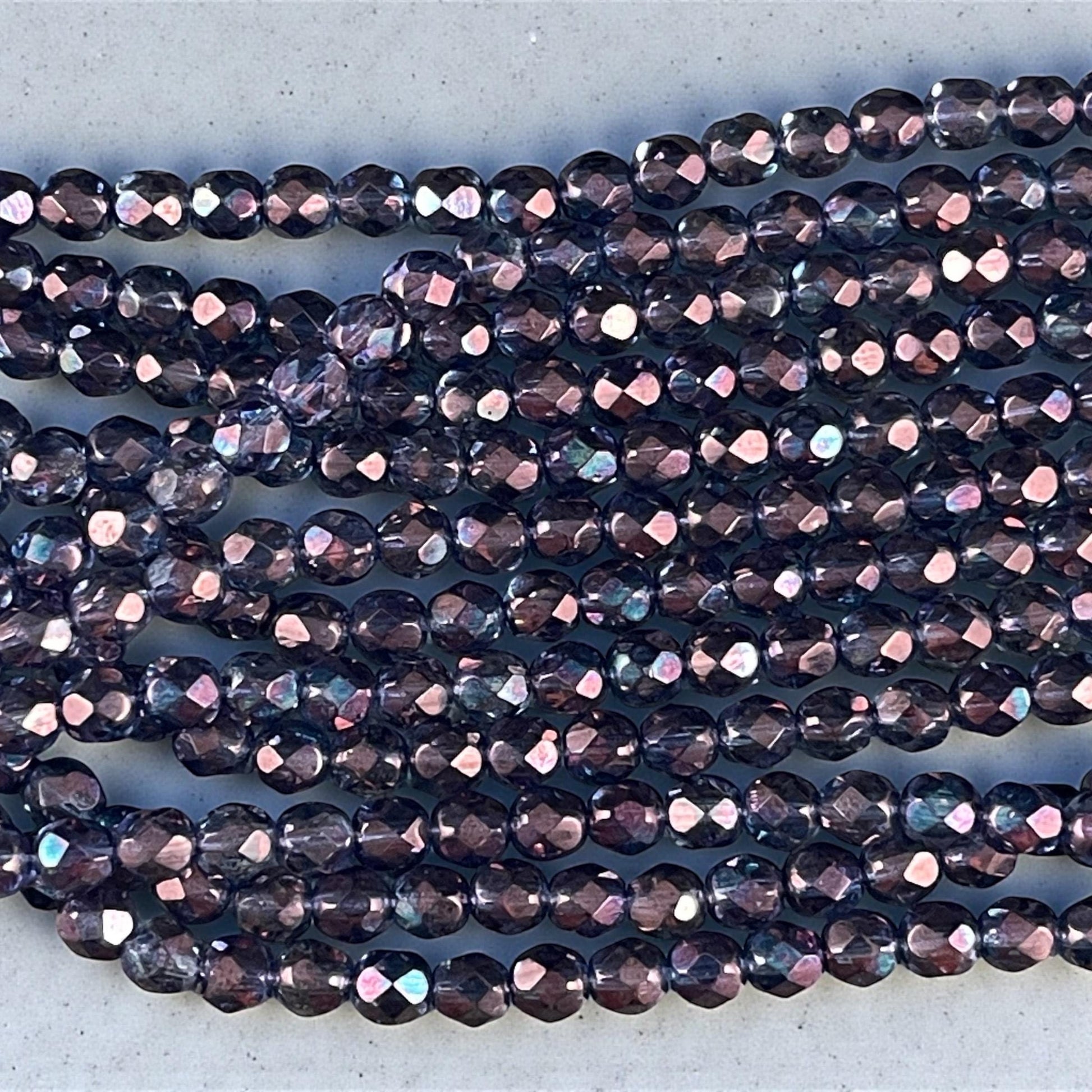 Czech Beads - 6mm Faceted Round, Indigo with Purple Luster Finish (FP6/SM-04415) * Qty. 25