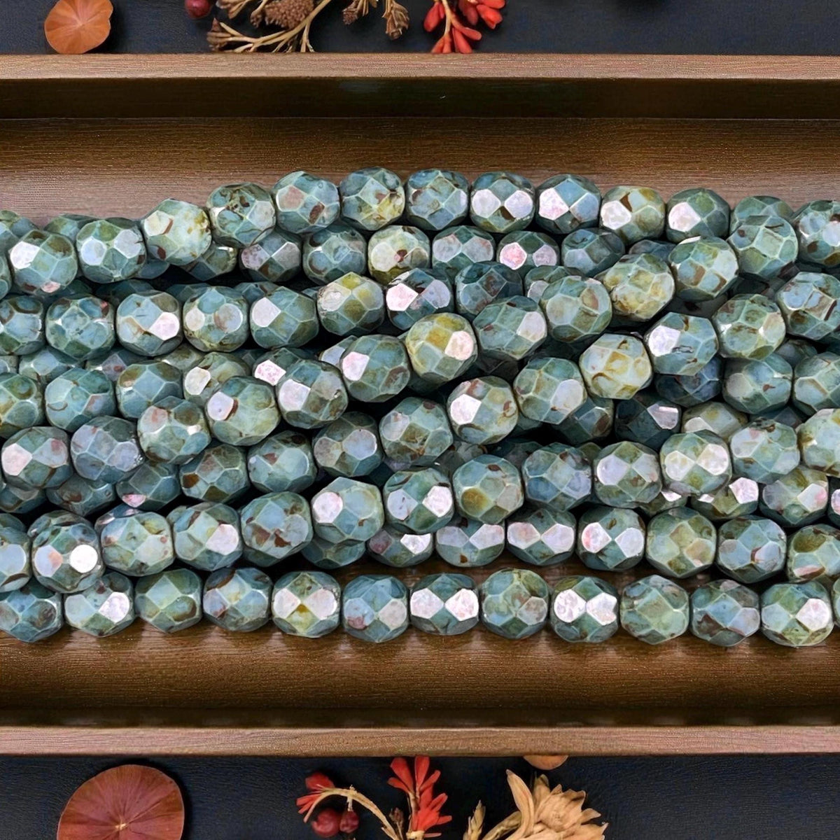 Czech Beads - 6mm Faceted Round Blue Green Blended Picasso Beads (FP6/SM-P65431c) * Qty. 25