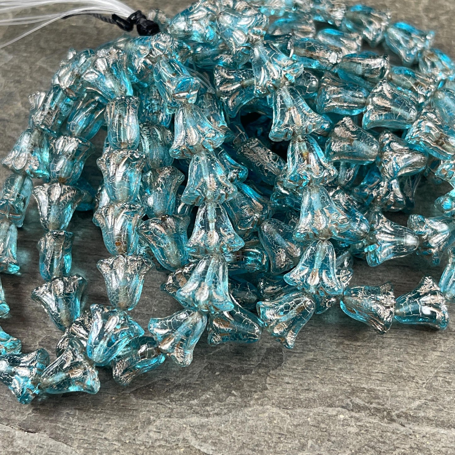 Czech Beads - 10mm Lily Flower, Transparent Aqua with Platinum Wash (Lily/RJ-5502) * Qty. 15