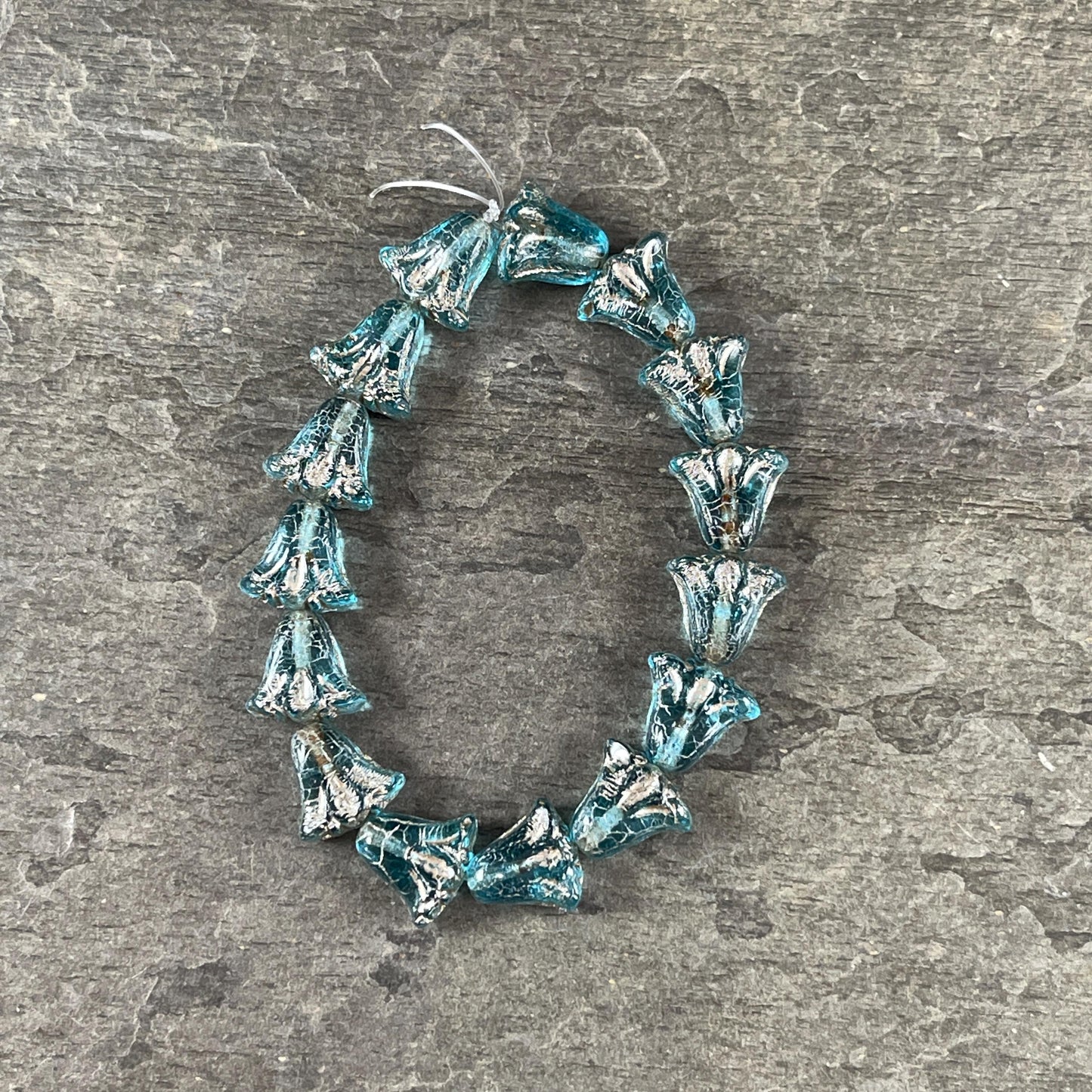 Czech Beads - 10mm Lily Flower, Transparent Aqua with Platinum Wash (Lily/RJ-5502) * Qty. 15