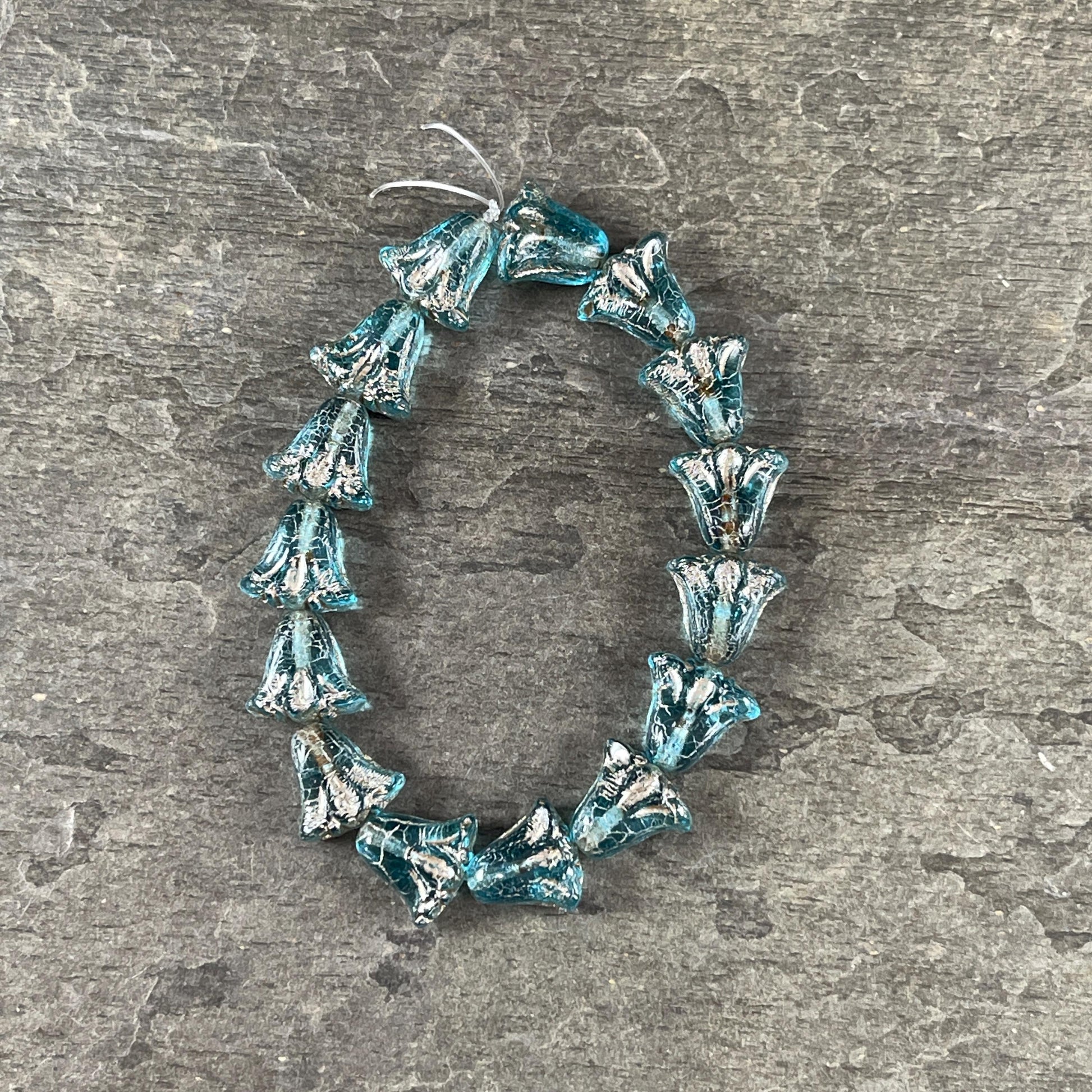 Czech Beads - 10mm Lily Flower, Transparent Aqua with Platinum Wash (Lily/RJ-5502) * Qty. 15