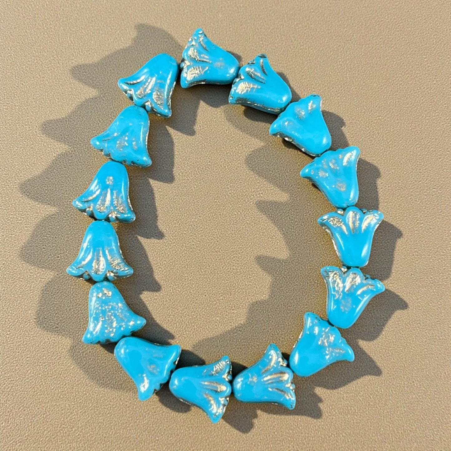Czech Beads, 10mm Lily Flower, Sky Blue with Platinum Wash (Lily/RJ-5494) * Qty. 15