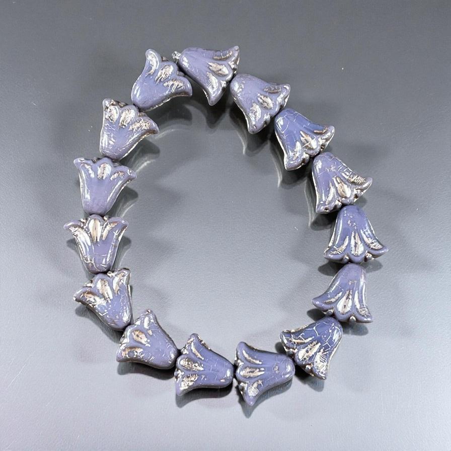 Czech Beads, 10mm Lily Flower, Lavender with Platinum Wash (Lily/RJ-5504) * Qty. 15