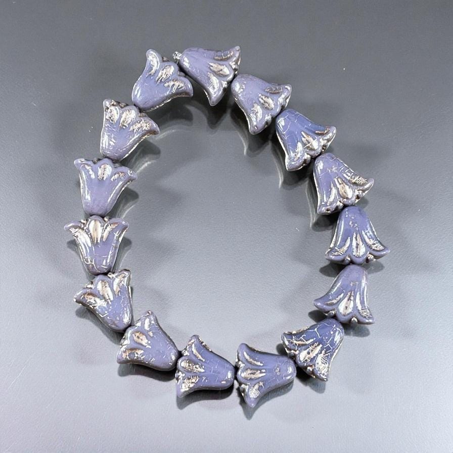 Czech Beads, 10mm Lily Flower, Lavender with Platinum Wash (Lily/RJ-5504) * Qty. 15