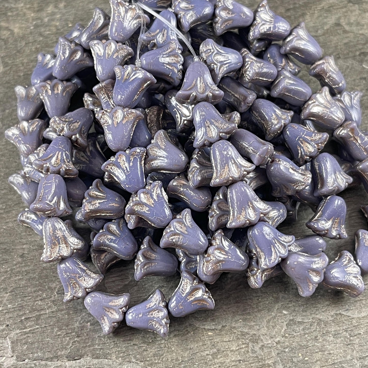 Czech Beads, 10mm Lily Flower, Lavender with Platinum Wash (Lily/RJ-5504) * Qty. 15