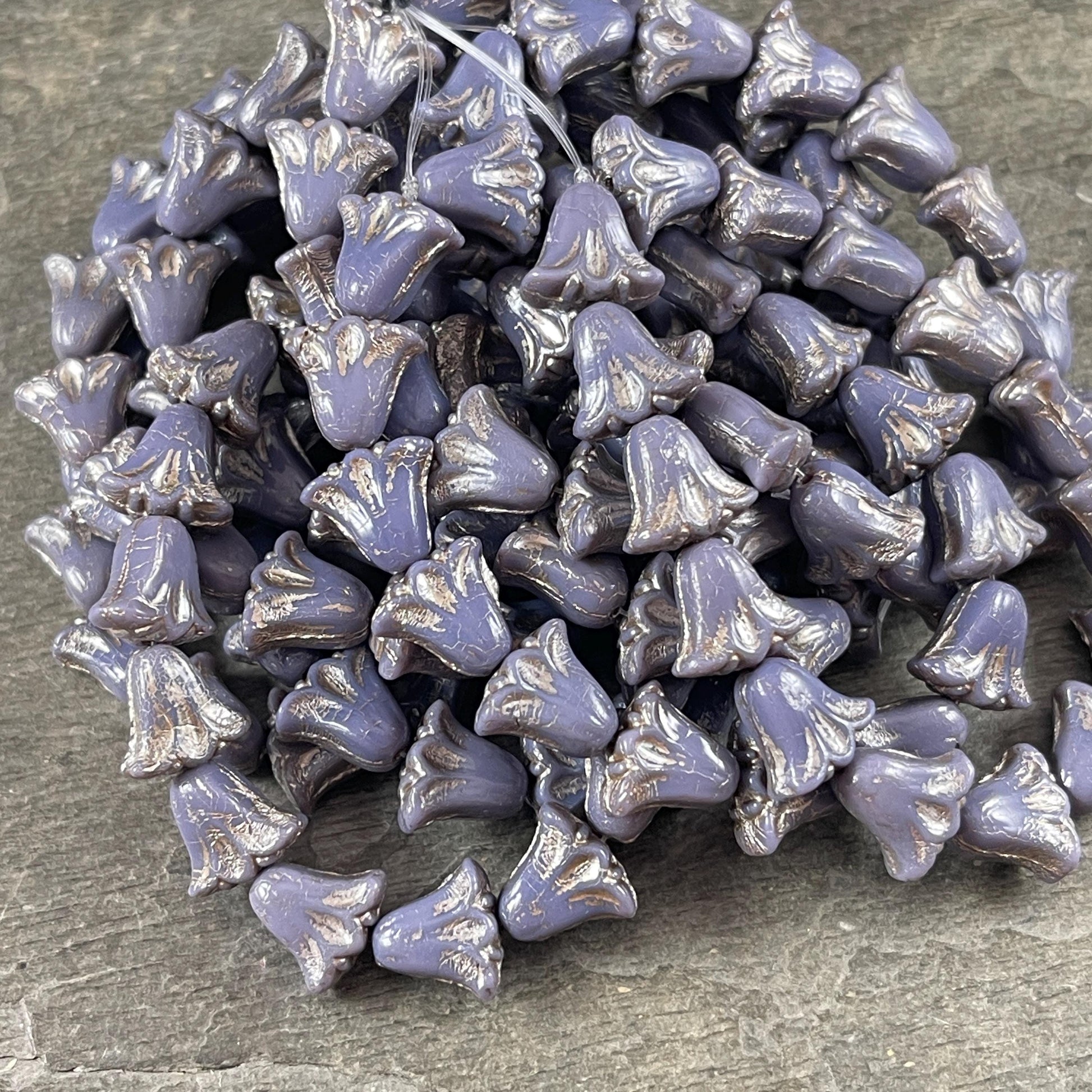Czech Beads, 10mm Lily Flower, Lavender with Platinum Wash (Lily/RJ-5504) * Qty. 15