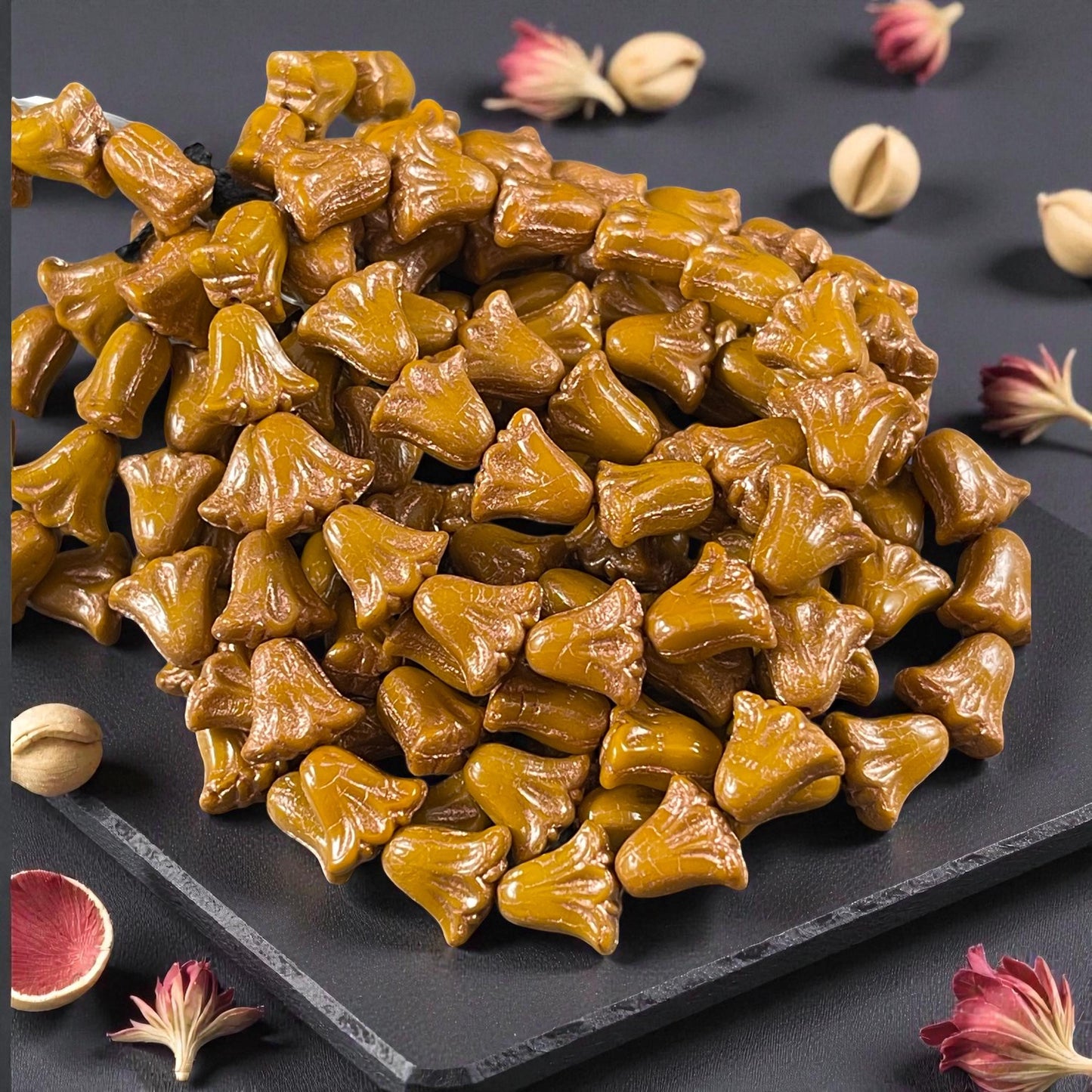 Czech Beads, 10mm Lily Flower, Dijon Mustard with Copper Wash (Lily/RJ-5497) * Qty. 15