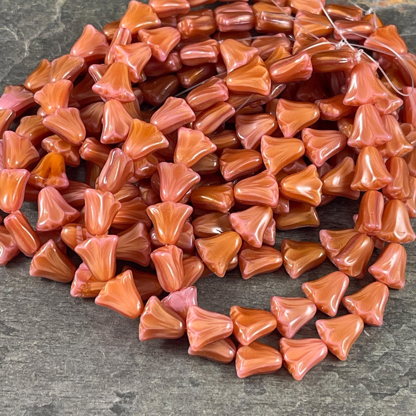Czech Beads - 10mm Lily Flower, Peach Silk (FLL/RJ-1268) * Qty. 20