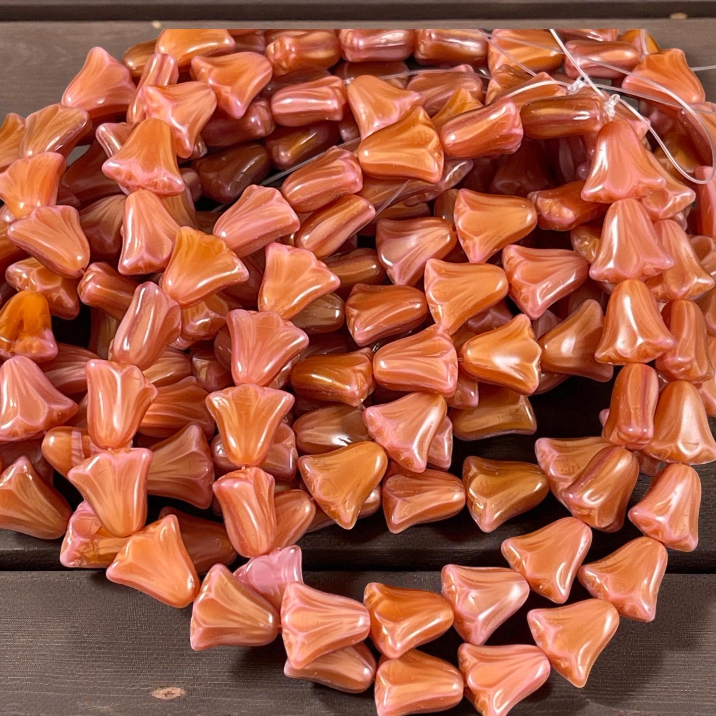 Czech Beads - 10mm Lily Flower, Peach Silk (FLL/RJ-1268) * Qty. 20