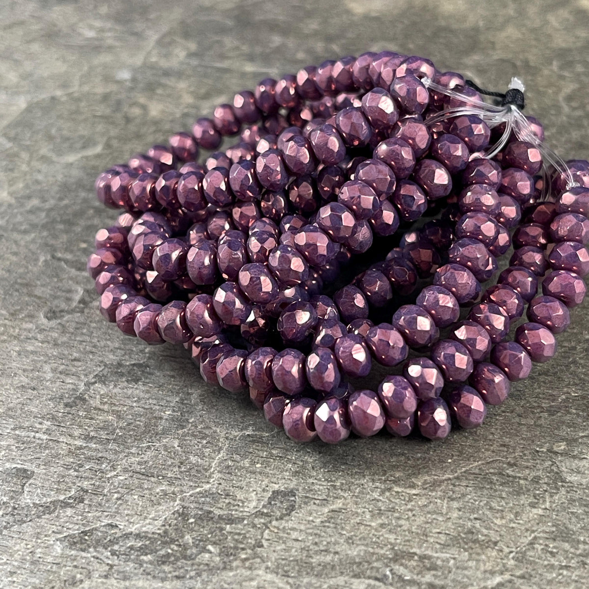 Czech Beads - 5x3mm Faceted Rondelle, Vivid Opaque Purple with Luster (R5/RJ-2848) * Qty. 30
