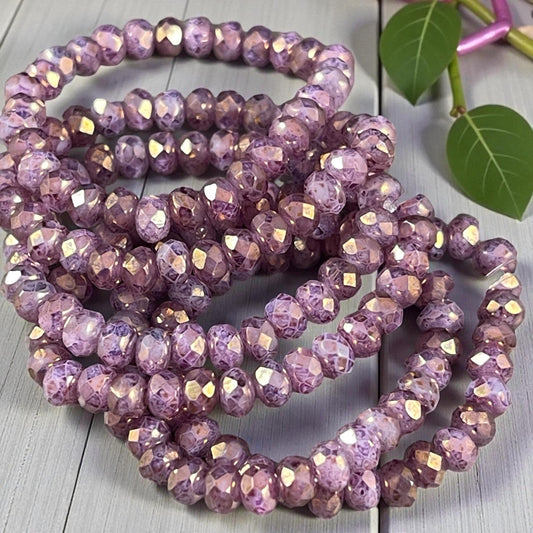 Czech Beads - 5x3mm Faceted Rondelle, Thistle Purple and Plum Picasso (R5/RJ-2841) * Qty. 30