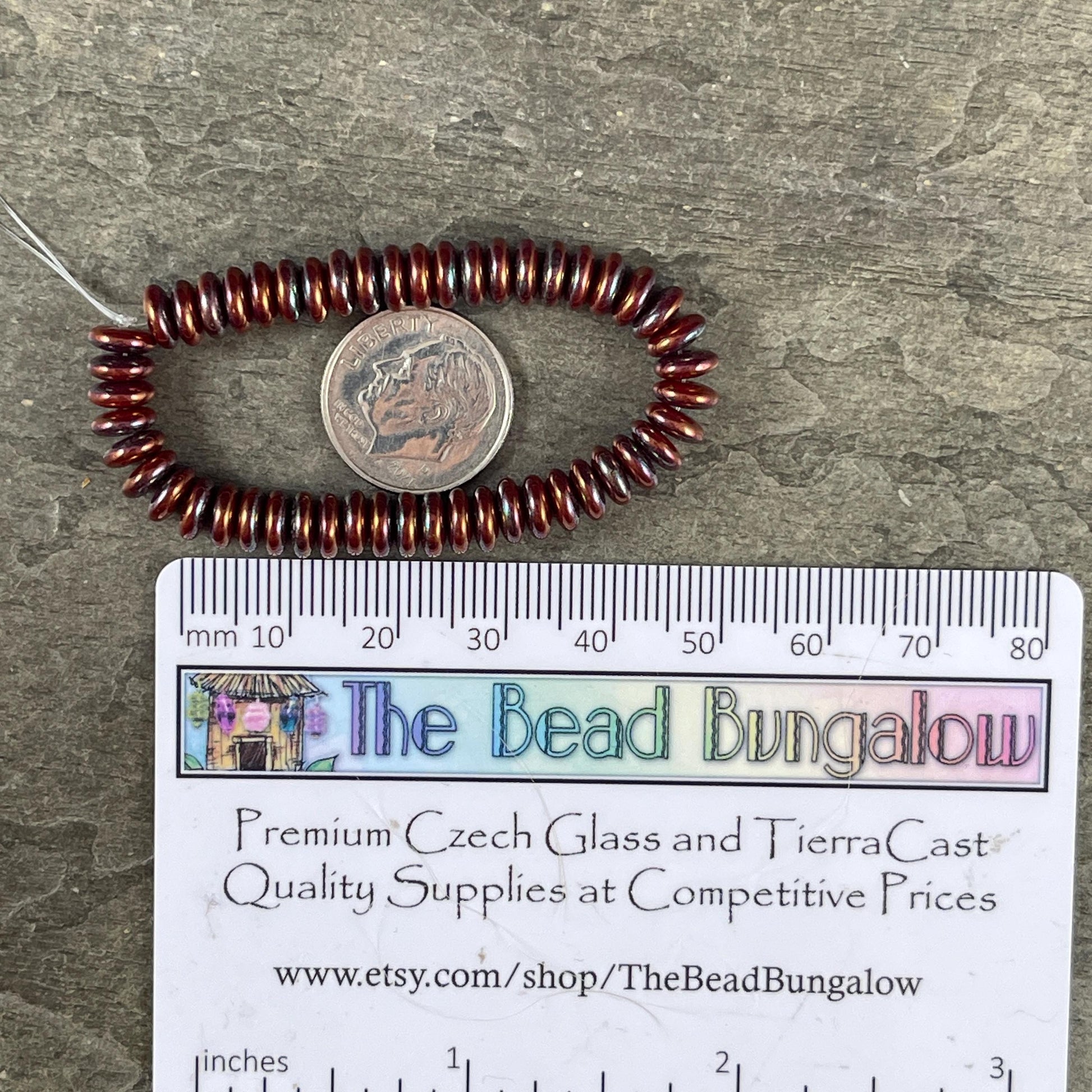 Czech Beads - 6x2mm Heishi Rondelle, Mahogany Red with Purple Blue Luster (DSC/RJ-4757) * Qty. 50