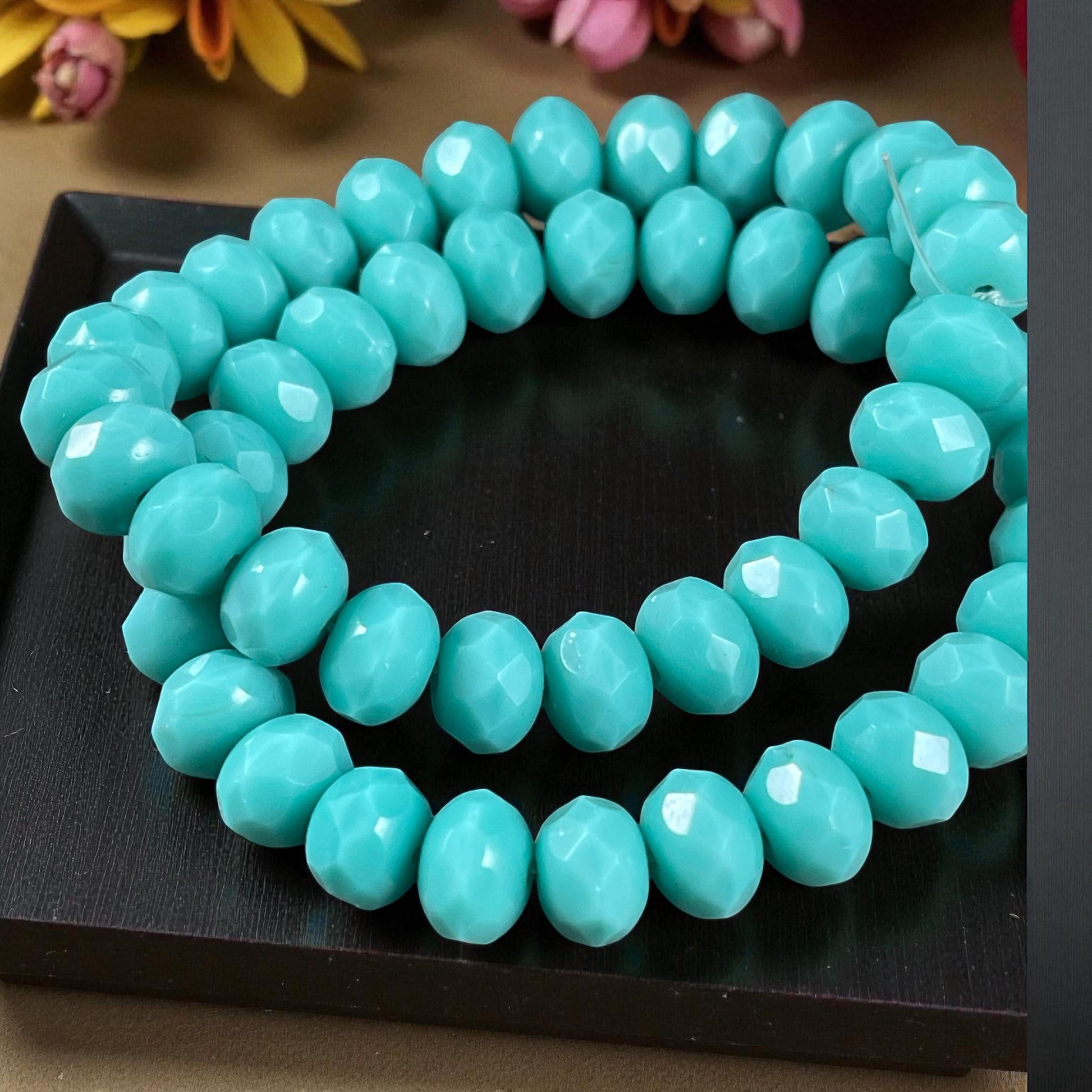 Czech Beads - 8x6mm Faceted Rondelle, Turquoise Blue (R8/RJ-2213) * 25 Beads