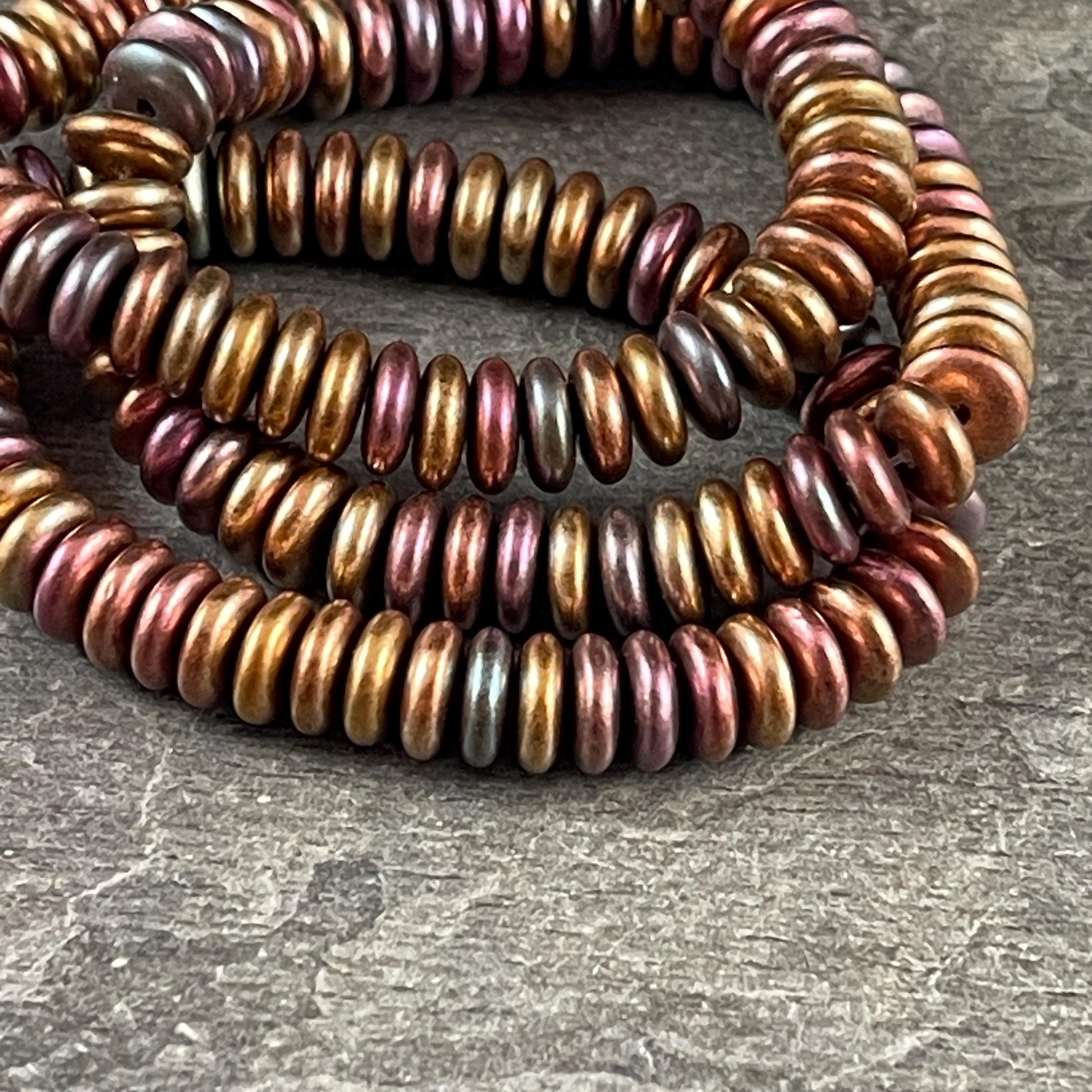 Czech Beads - 6x2mm Heishi Rondelle, Rainbow Metallic Mix (DSC/RJ-5367) * Qty. 50